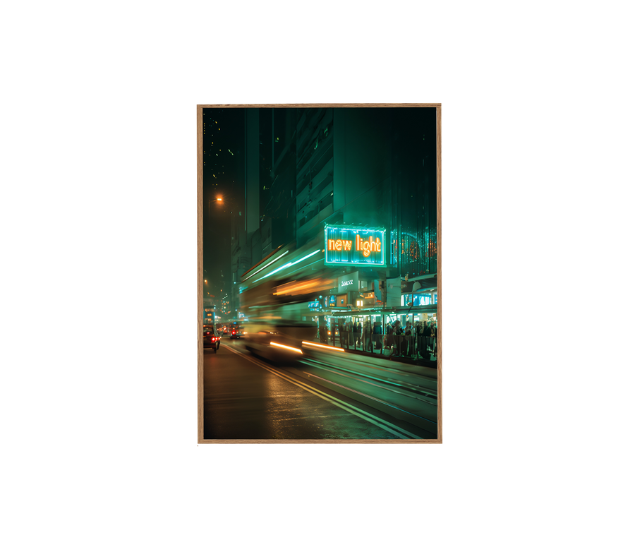 Des Voeux Road Sheung Wan Hong Kong Tram Neon wall art print by Seji Art