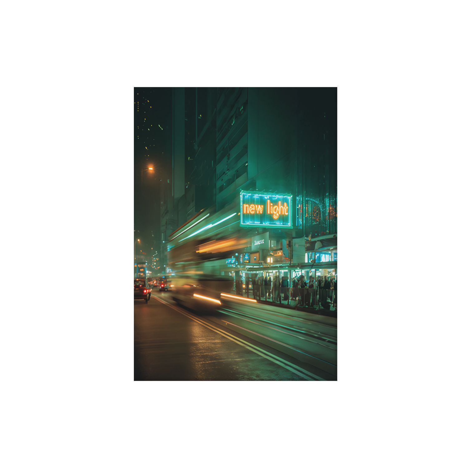 Des Voeux Road Sheung Wan Hong Kong Tram Neon poster print preview by Seji Art