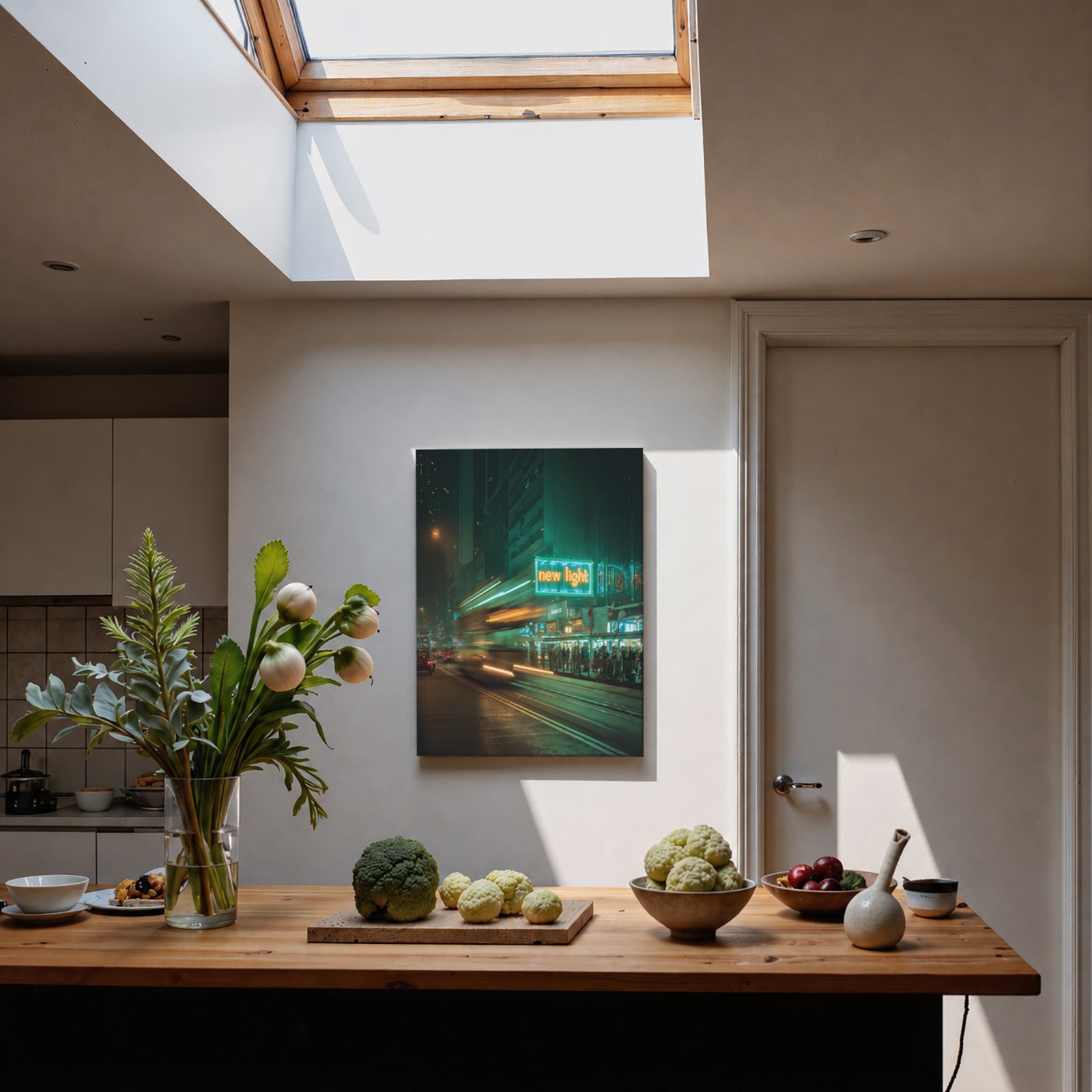 Des Voeux Road Sheung Wan Hong Kong Tram Neon framed wall art print room mockup by Seji Art