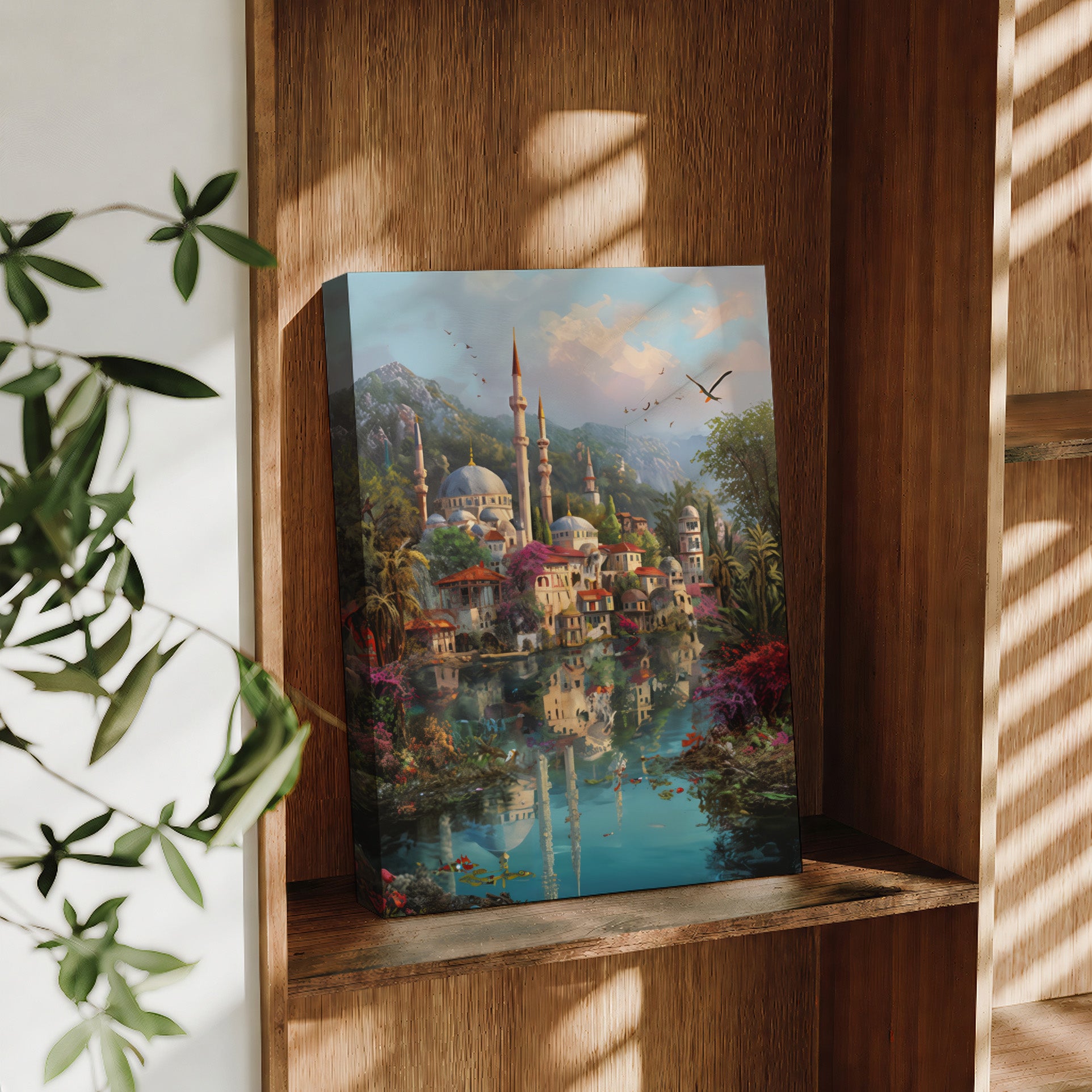 Bodrum Turkish Coastal Minaret Bird large format wall art preview by Seji Art