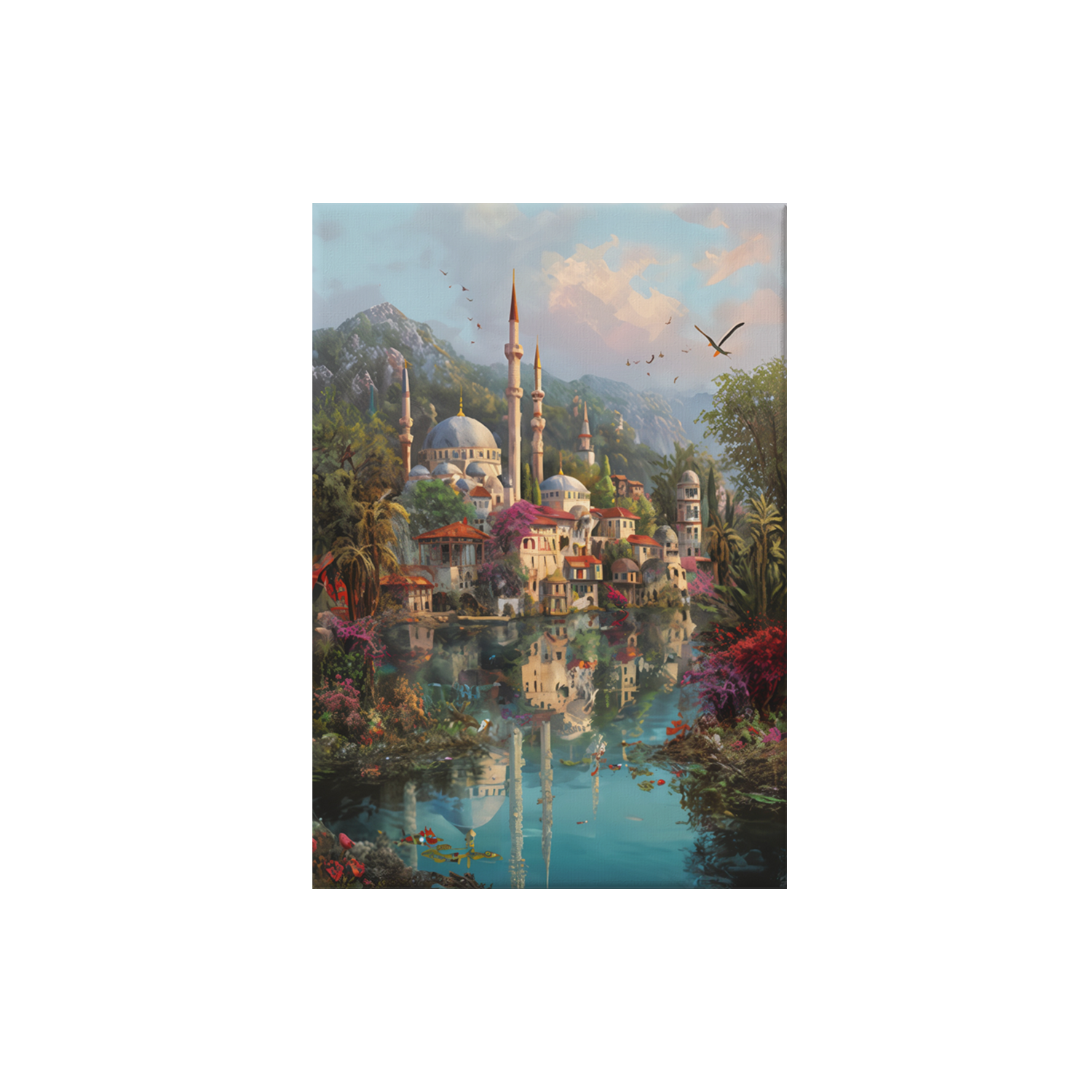 Bodrum Turkish Coastal Minaret Bird poster print preview by Seji Art