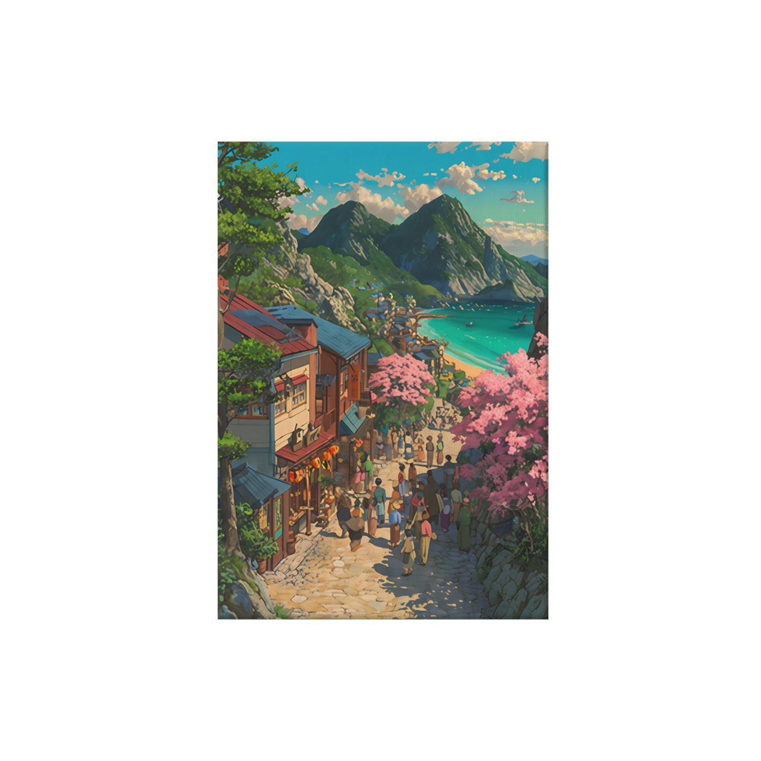 Kamakura Cherry Blossom Sea Village poster print preview by Seji Art