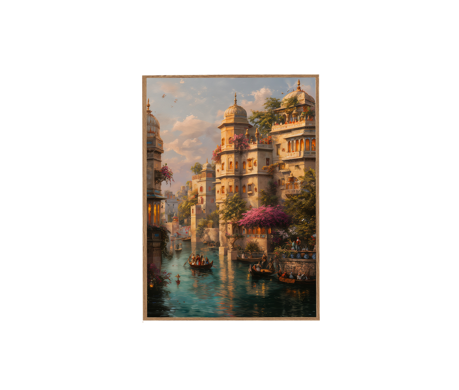 Lucknow Palace Riverboat Cityscape wall art print by Seji Art