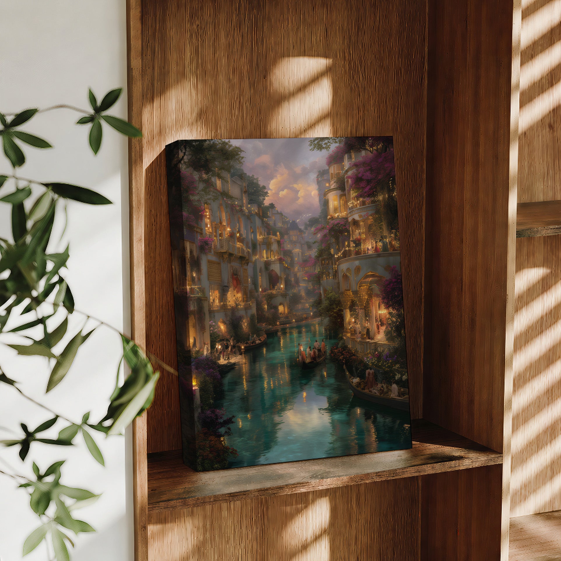 Cannaregio Venice Canal Bougainvillea Twilight large format wall art preview by Seji Art
