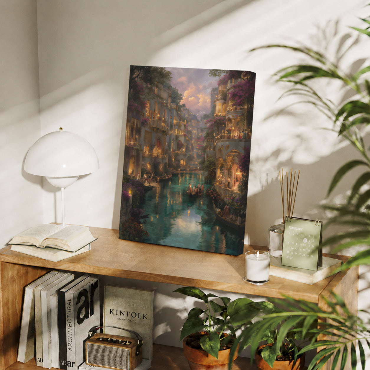 Cannaregio Venice Canal Bougainvillea Twilight gallery wall decor mockup by Seji Art