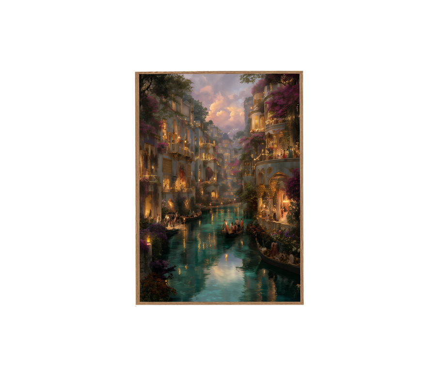 Cannaregio Venice Canal Bougainvillea Twilight wall art print by Seji Art