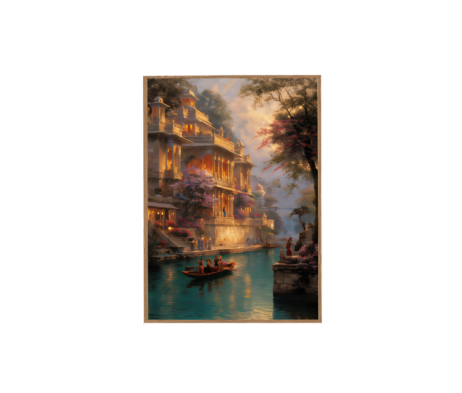 Jodhpur Palace Balcony Twilight Boat wall art print by Seji Art