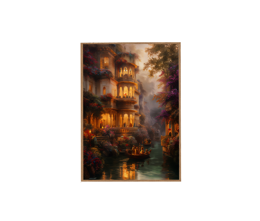 Jaipur Palace Lantern Boat Night wall art print by Seji Art