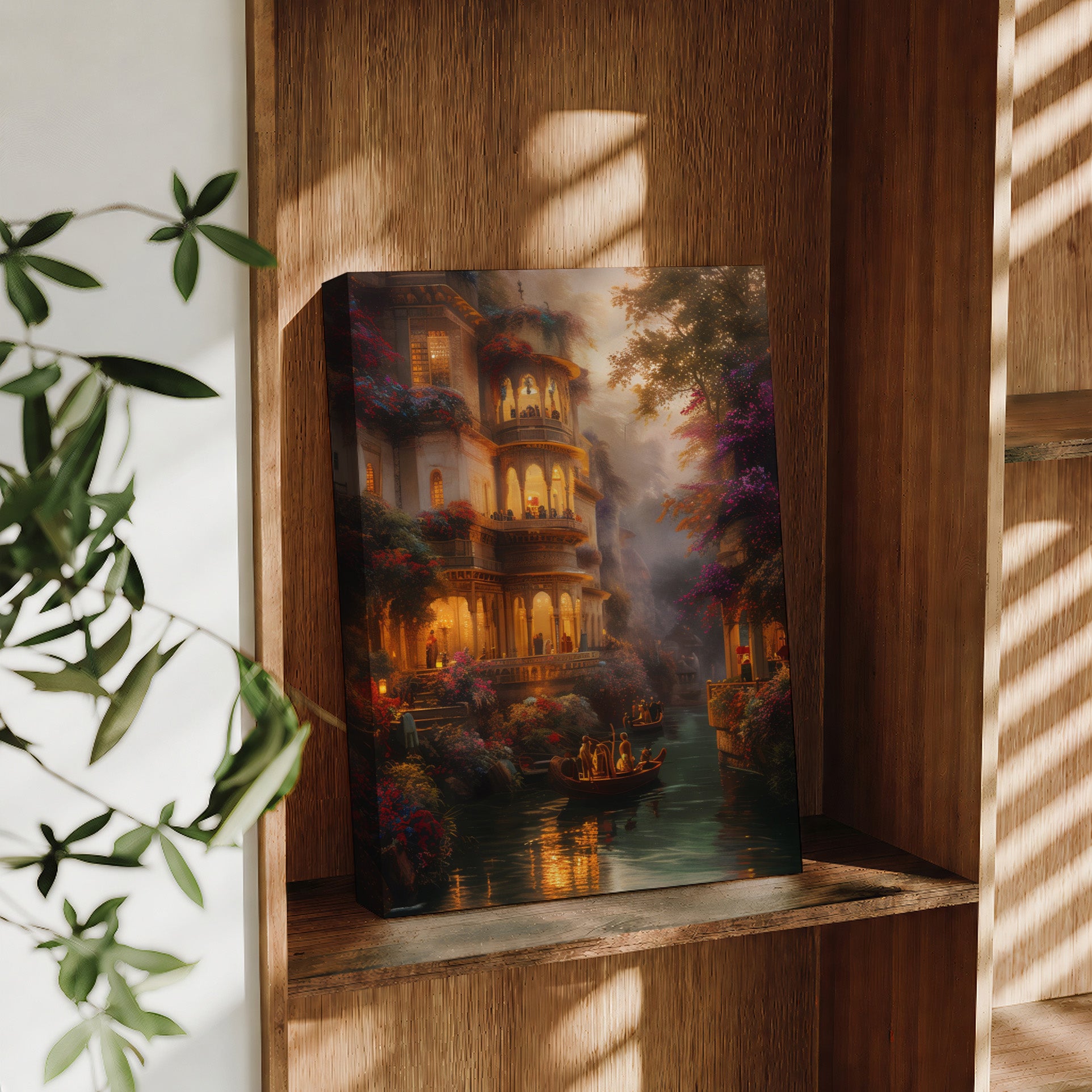Jaipur Palace Lantern Boat Night large format wall art preview by Seji Art