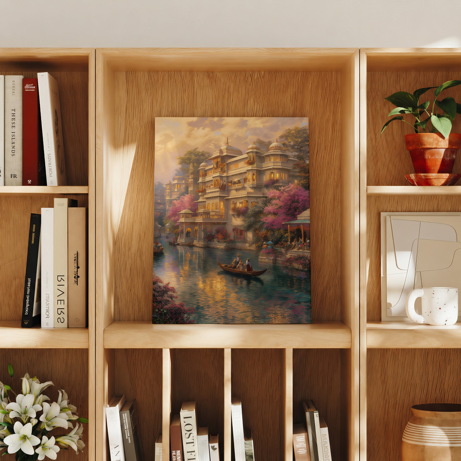 Agra Palace Pink Blossom Boat travel art print product preview by Seji Art