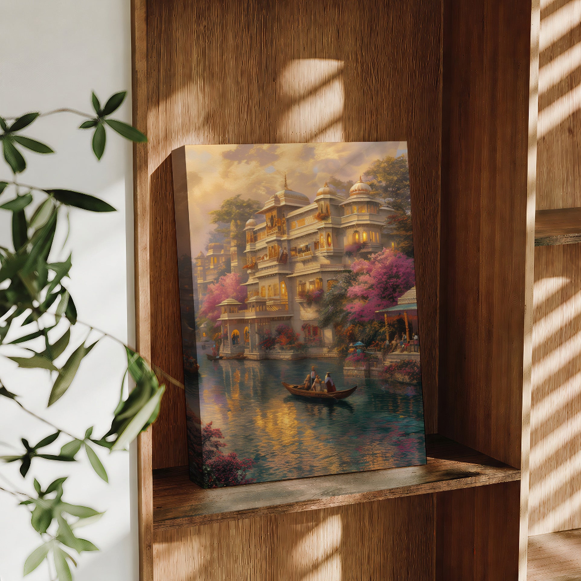 Agra Palace Pink Blossom Boat large format wall art preview by Seji Art