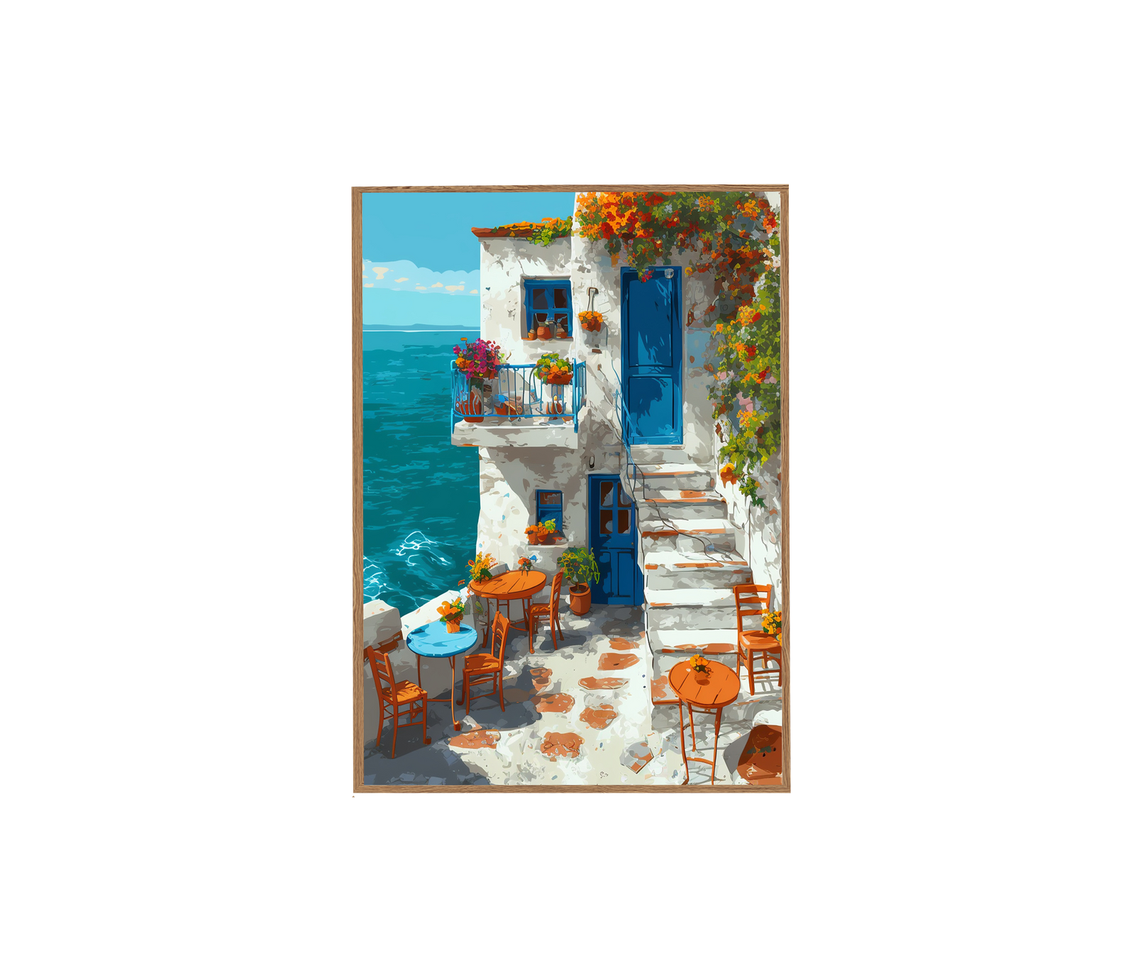 Symi Greek Island Blue Door Cafe Wall Art Print