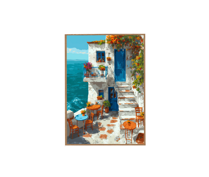 Symi Greek Island Blue Door Cafe Wall Art Print