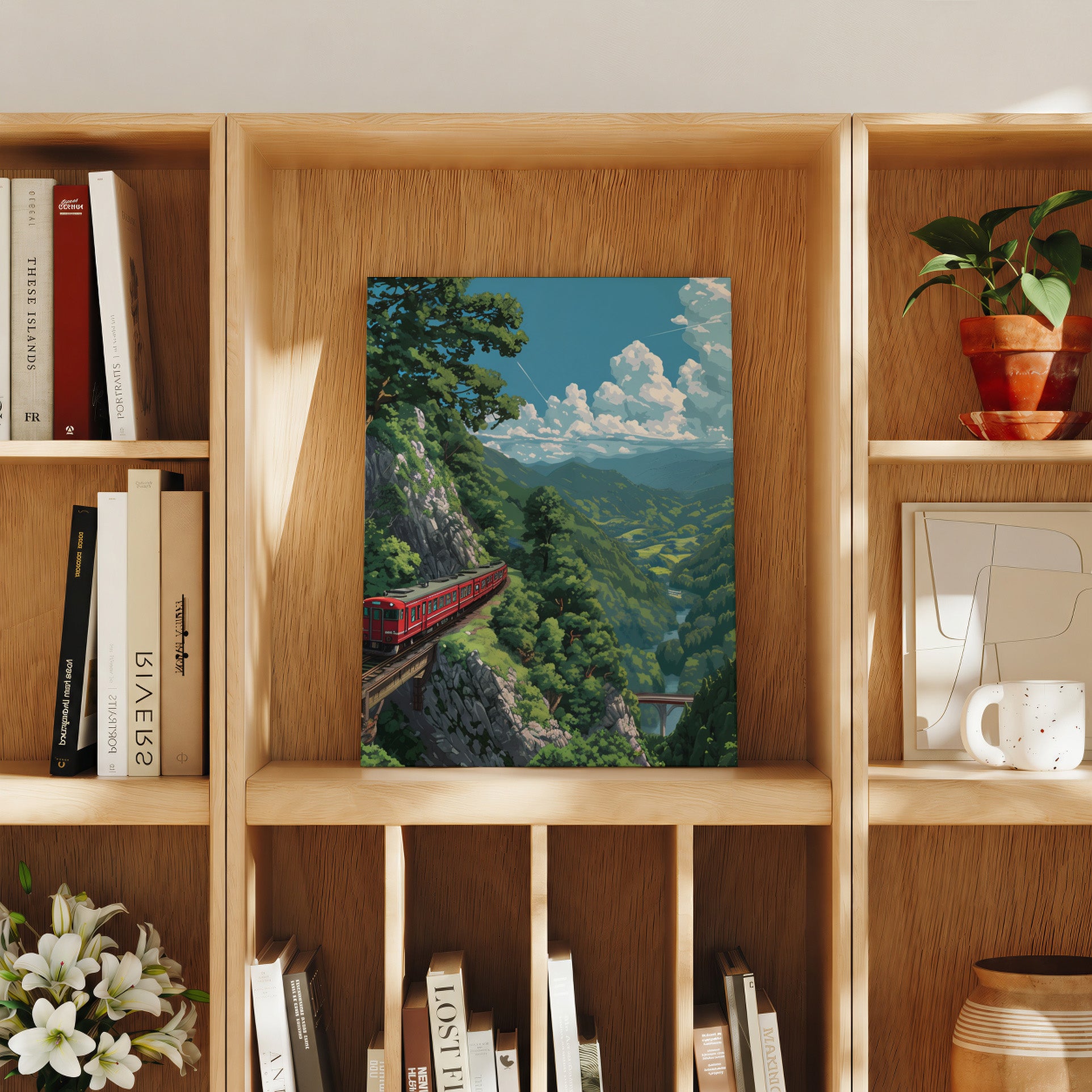 Albula Railway Swiss Mountain Valley travel art print product preview by Seji Art