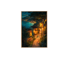 Cefalu Sicily Coastal Village Night Wall Art Print poster original preview