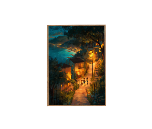 Cefalu Sicily Coastal Village Night Wall Art Print