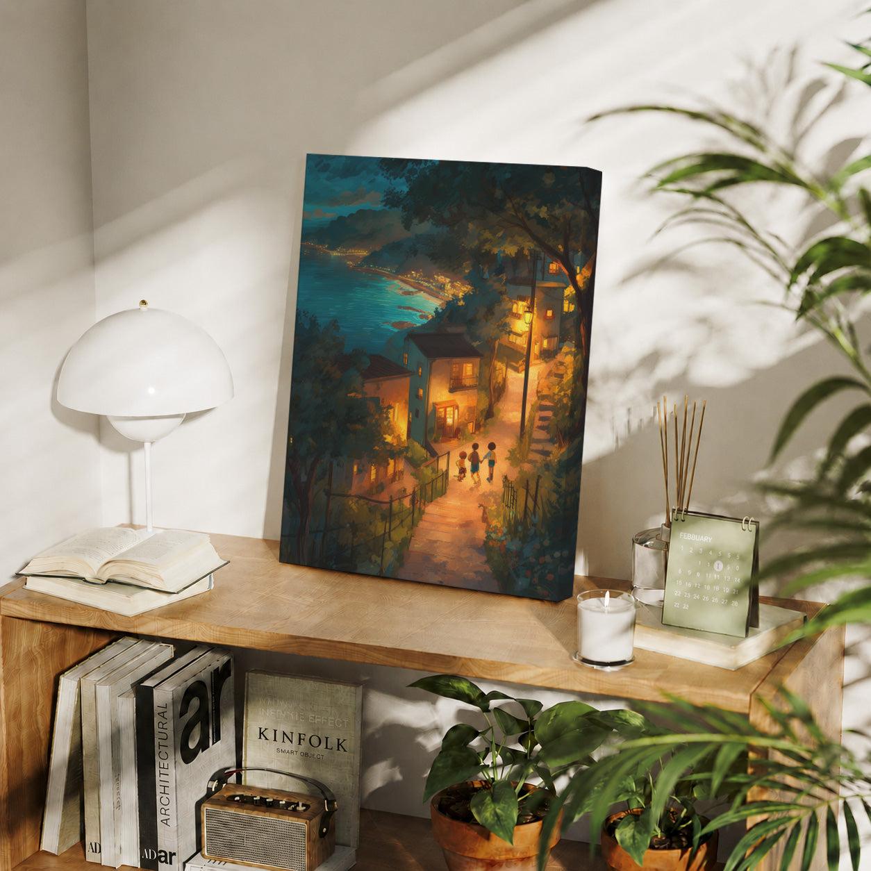 Cefalu Sicily Coastal Village Night travel art print product preview by Seji Art