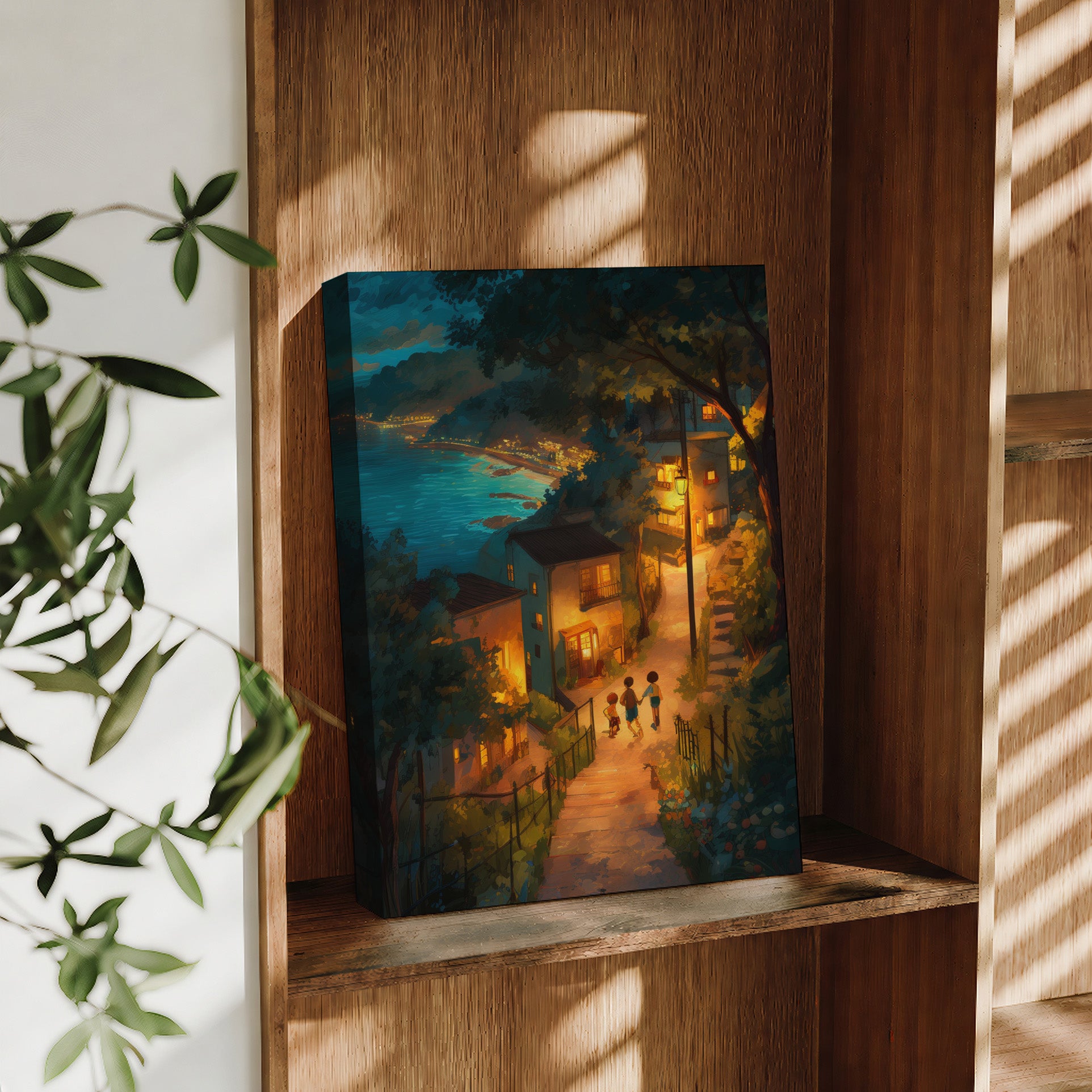 Cefalu Sicily Coastal Village Night large format wall art preview by Seji Art