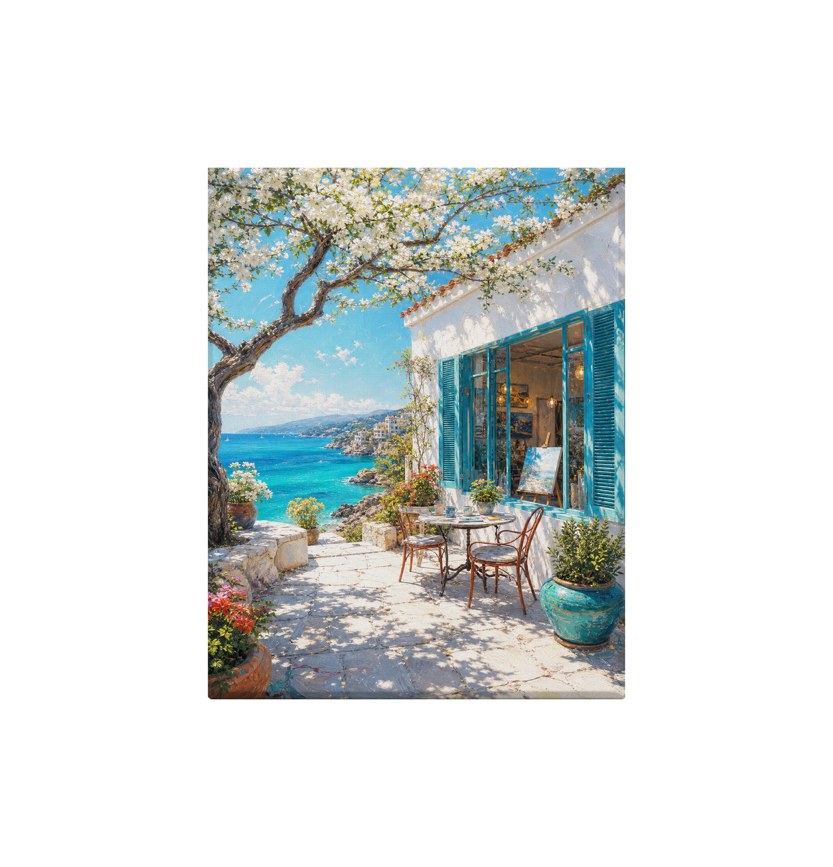 Aegean Blue Door Sea Patio canvas wall art preview by Seji Art