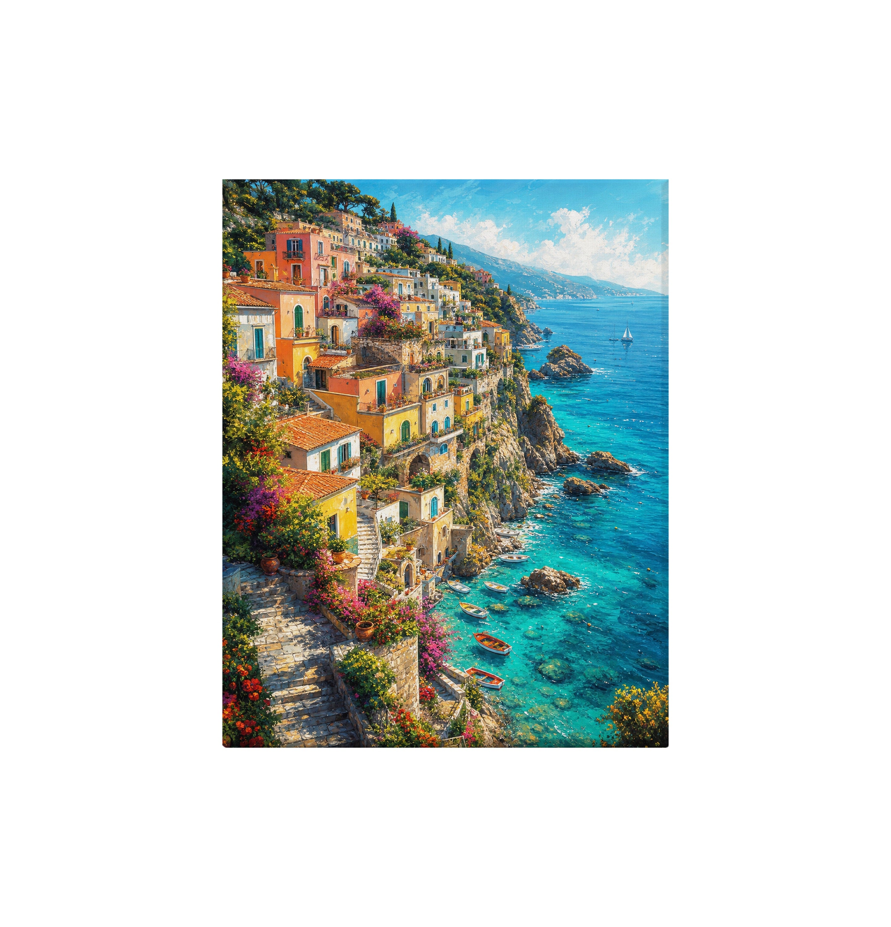 Amalfi Cliffside Village canvas wall art preview by Seji Art