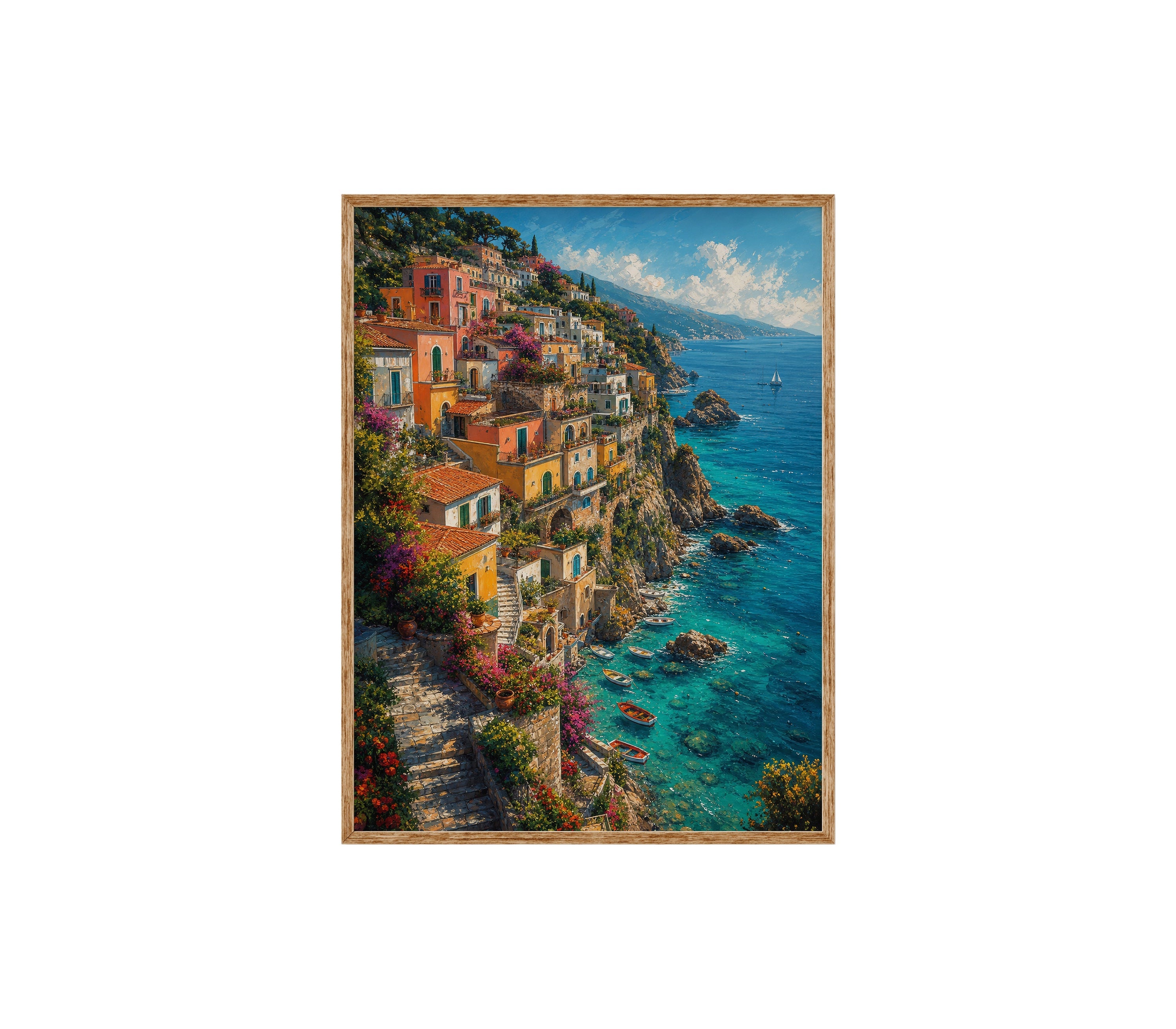 Amalfi Cliffside Village poster print preview by Seji Art