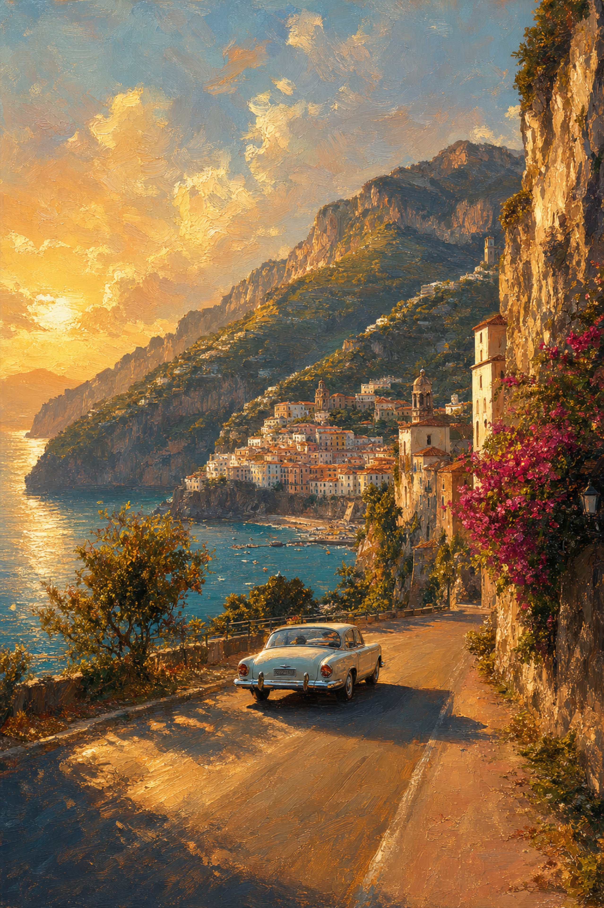 Amalfi Golden Hour Coastal Drive Wall Art Print | Seji Art
