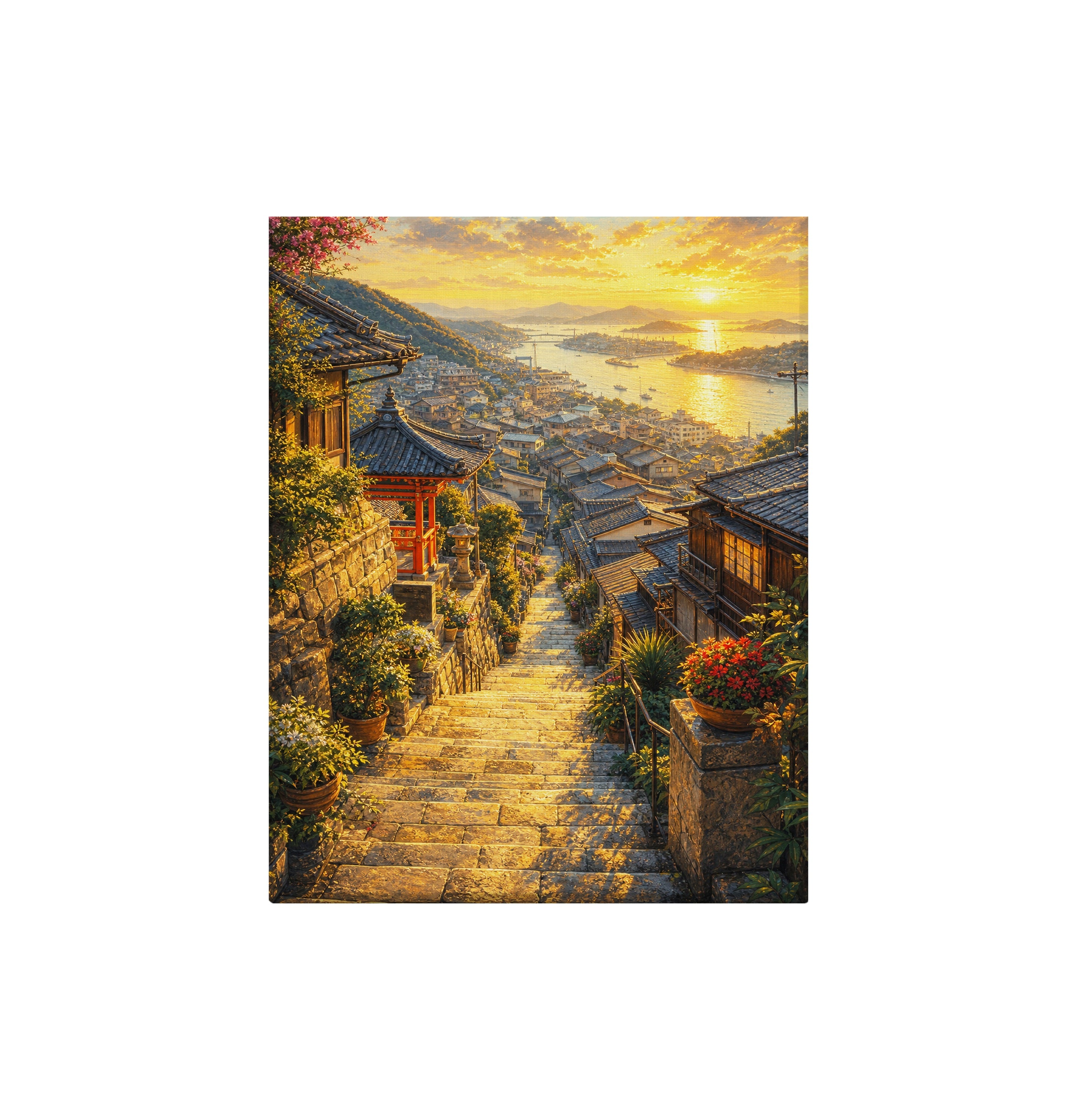Amalfi Sunset Stairway canvas wall art preview by Seji Art