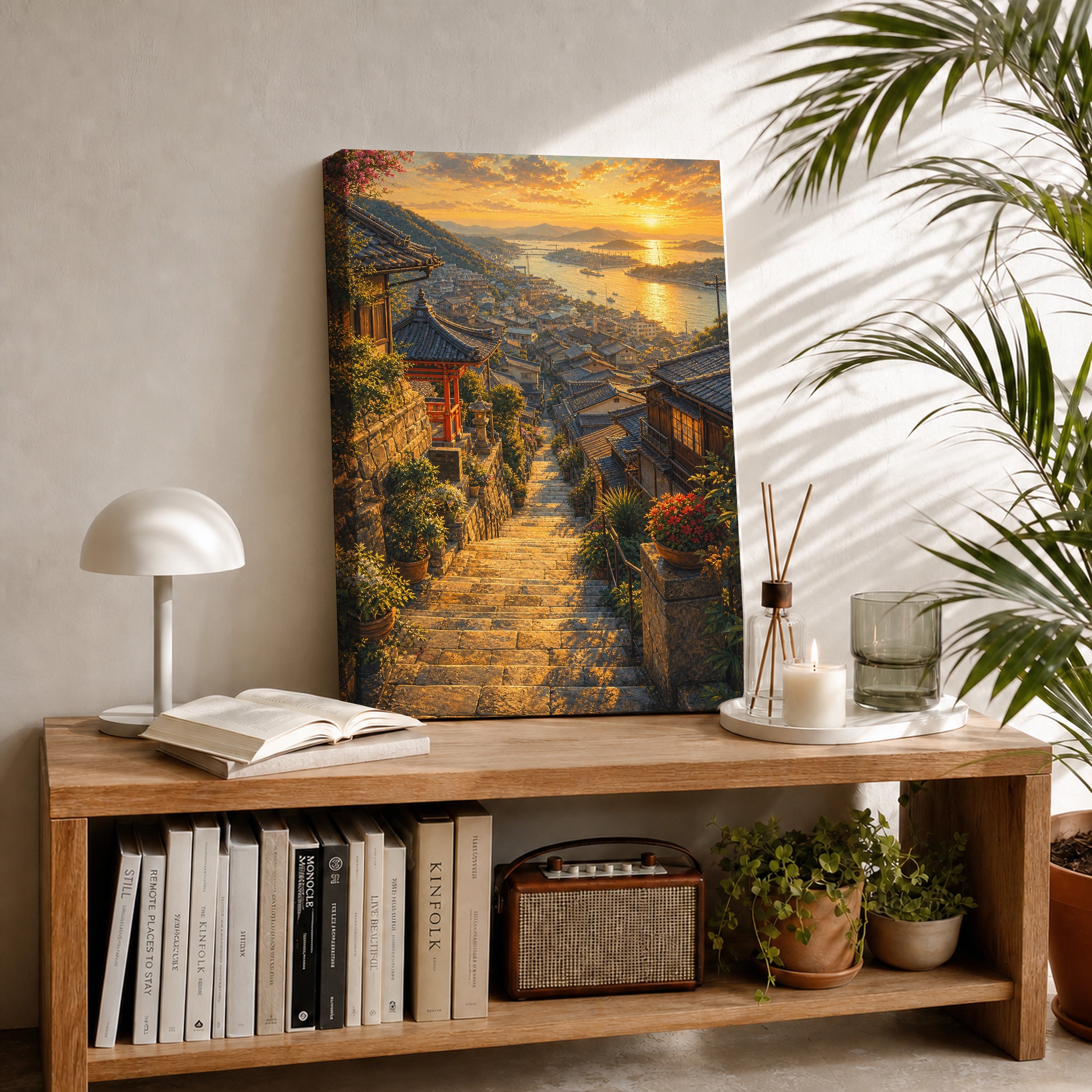 Amalfi Sunset Stairway canvas room mockup by Seji Art