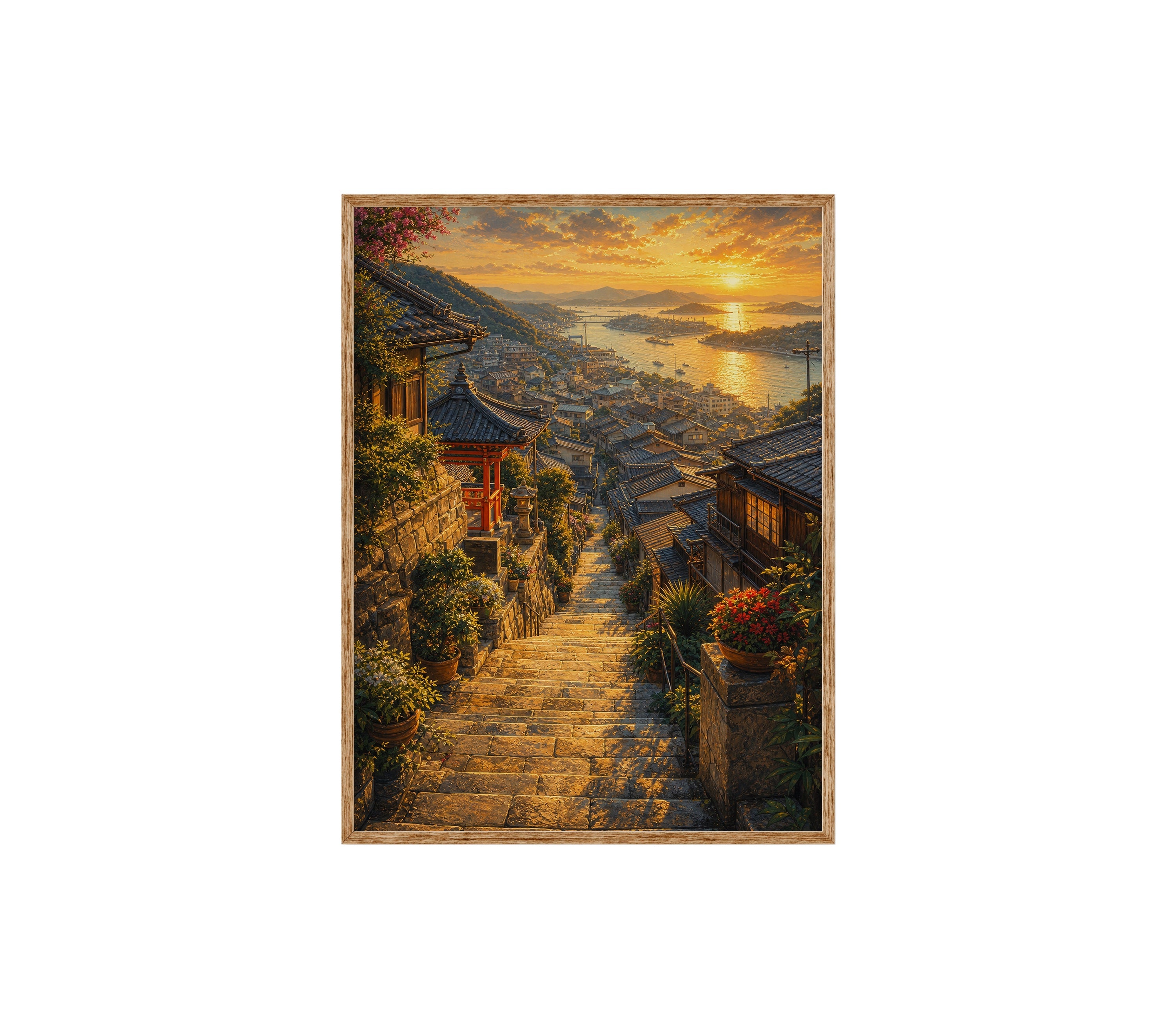 Amalfi Sunset Stairway poster print preview by Seji Art