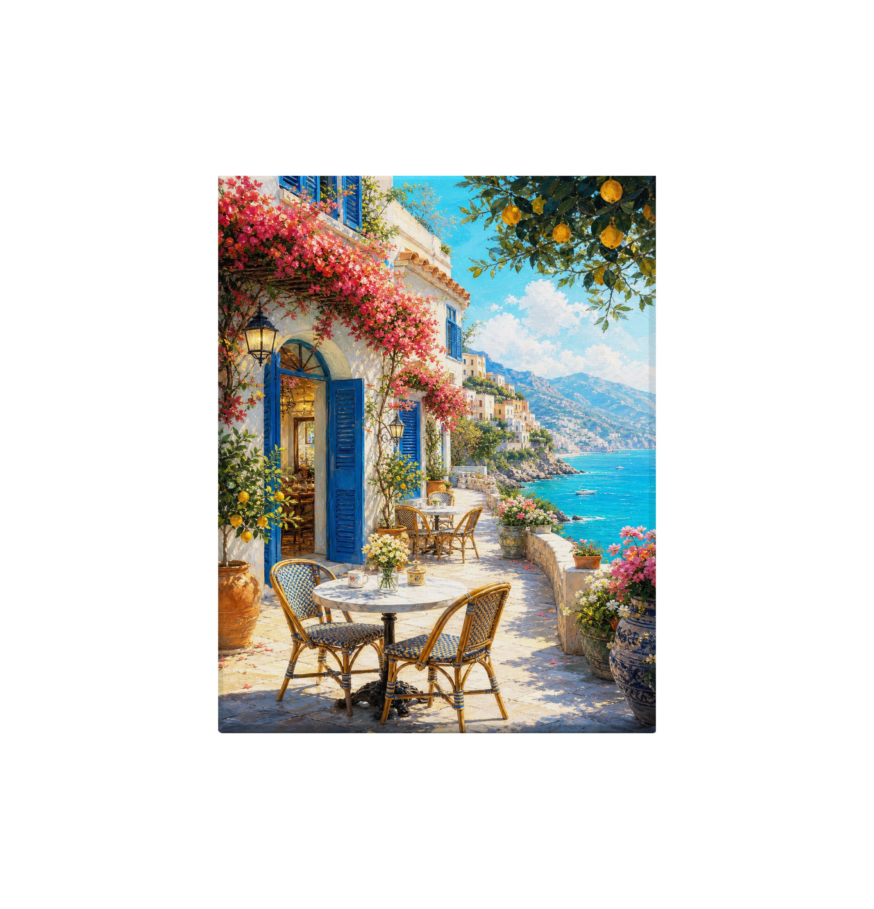 Amalfi Terrace Cafe canvas wall art preview by Seji Art