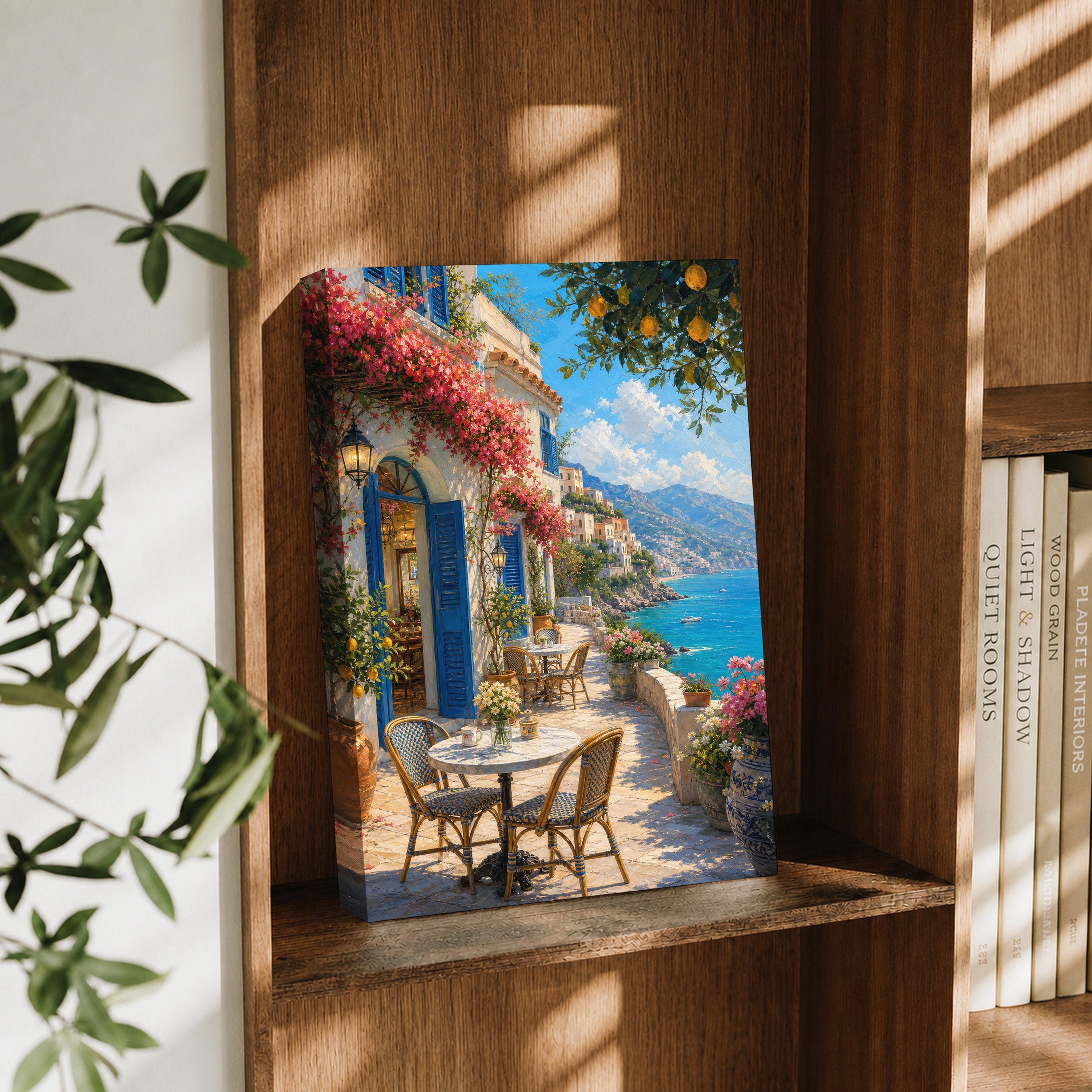 Amalfi Terrace Cafe canvas wall art decor mockup by Seji Art
