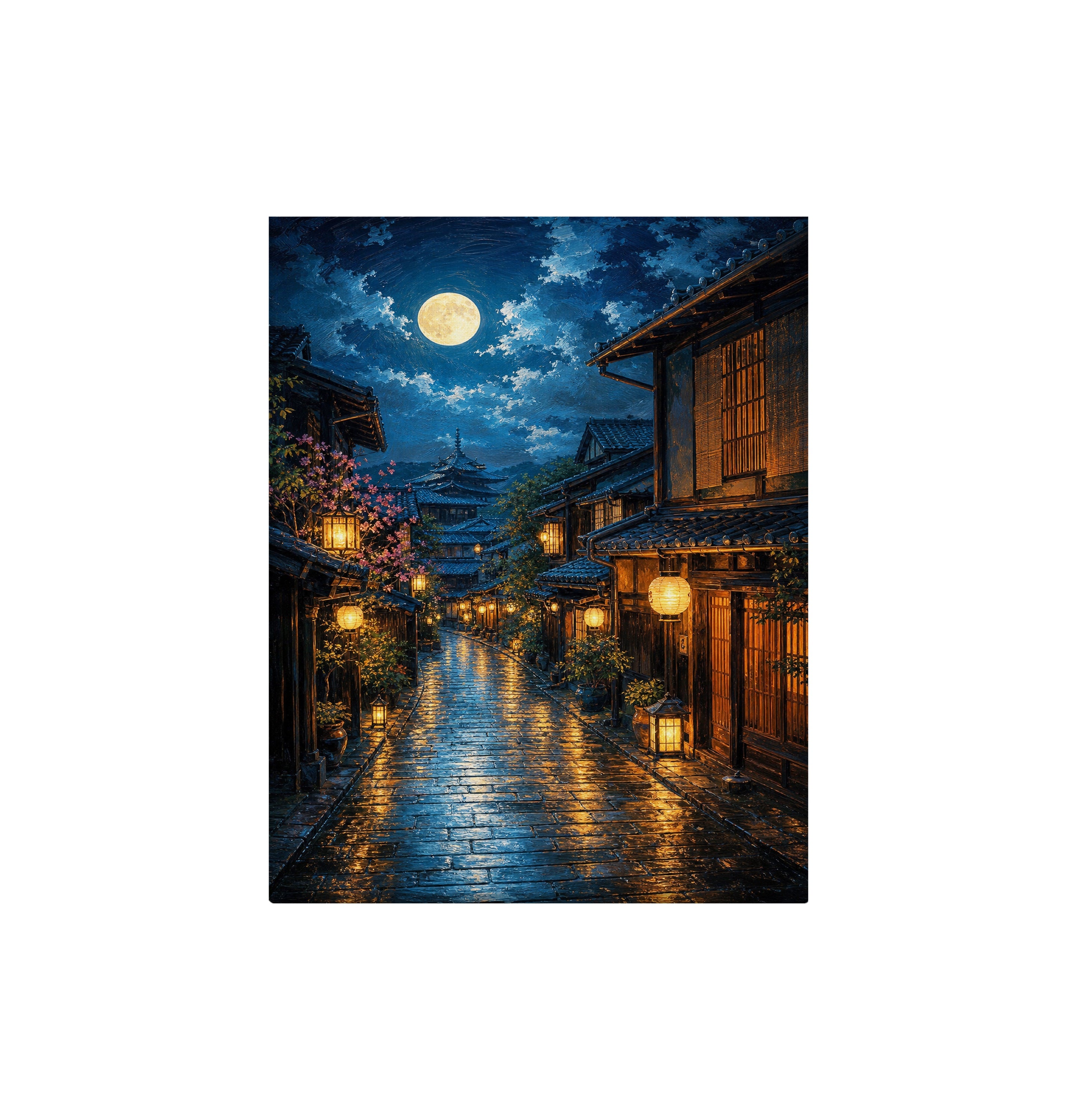 Amsterdam Canal Rainy Night canvas wall art preview by Seji Art