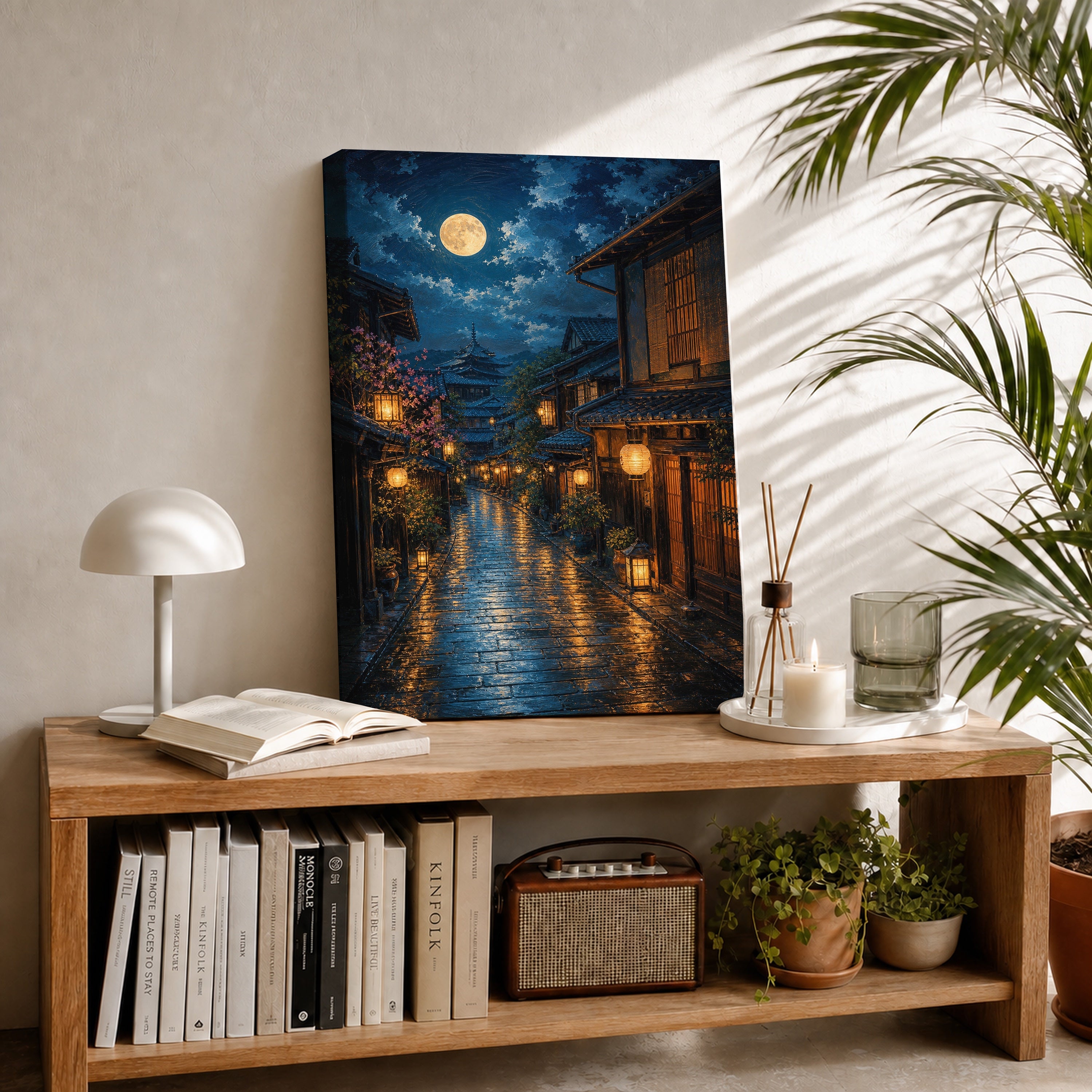 Amsterdam Canal Rainy Night canvas room mockup by Seji Art