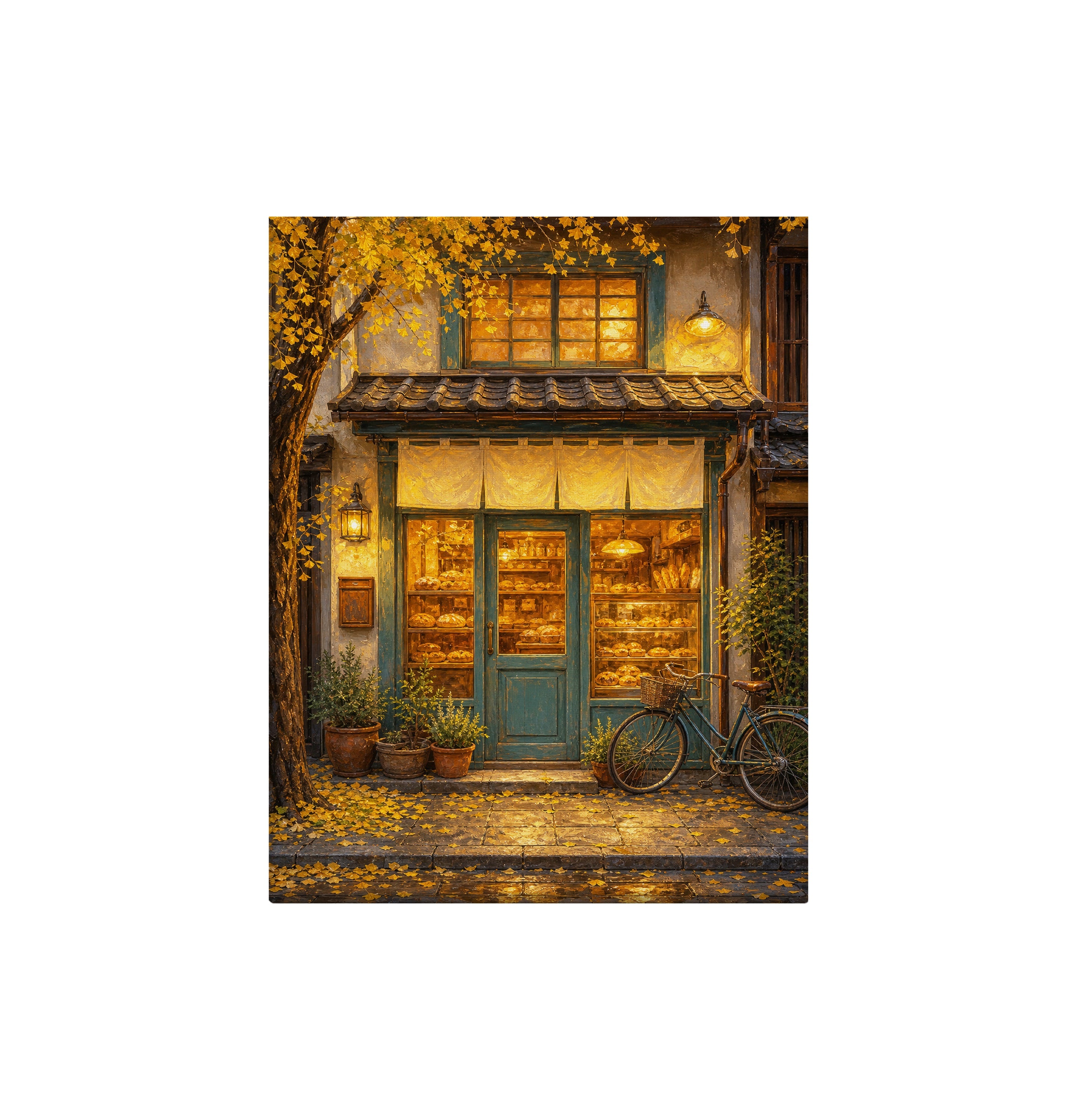 Autumn Bookshop Storefront canvas wall art preview by Seji Art