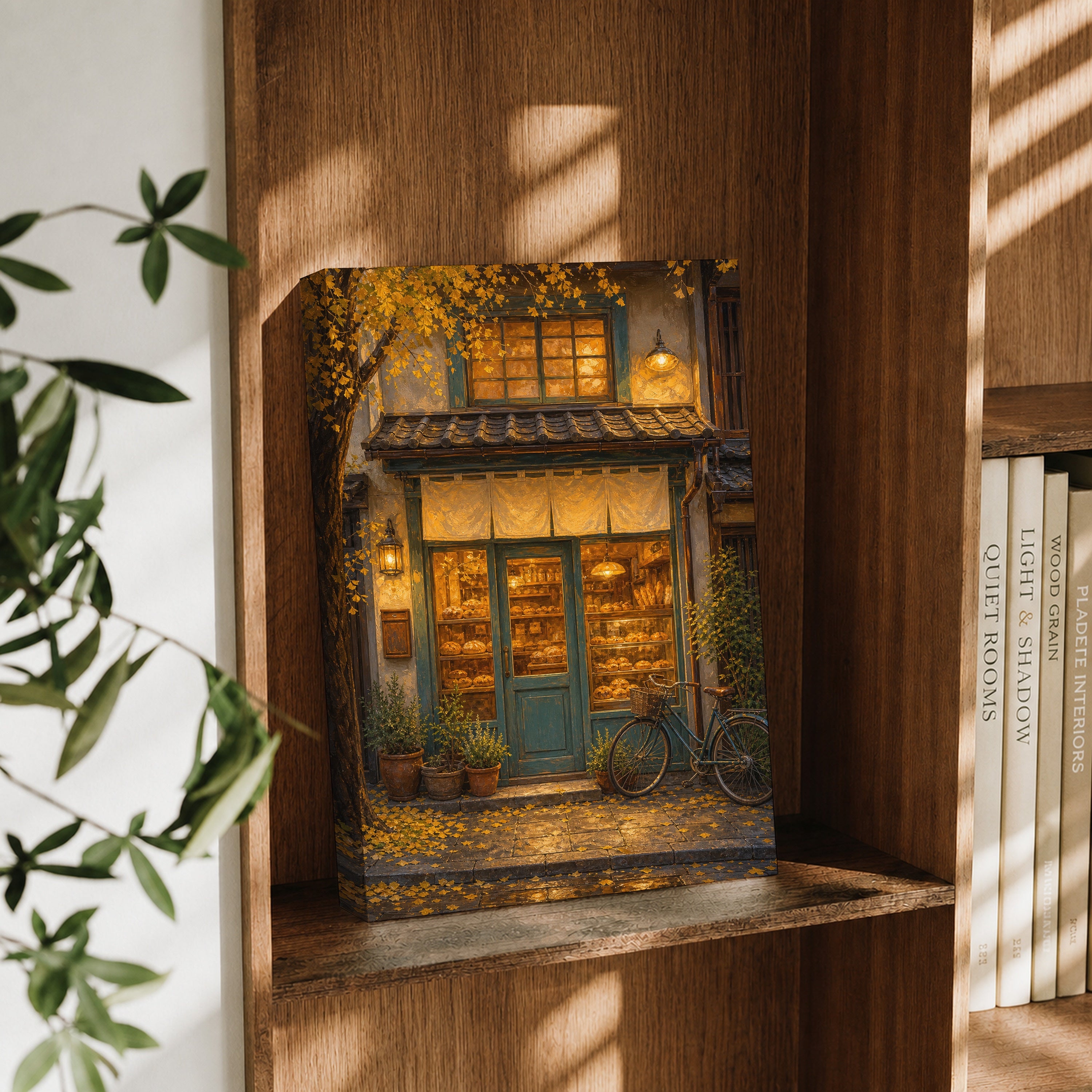 Autumn Bookshop Storefront canvas wall art decor mockup by Seji Art