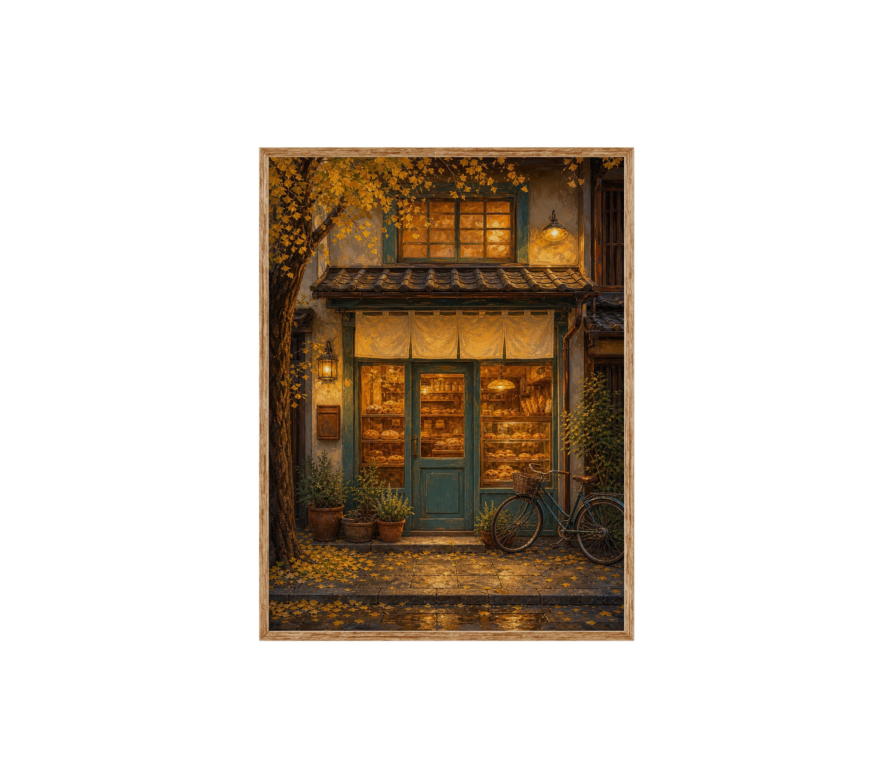Autumn Bookshop Storefront poster print preview by Seji Art