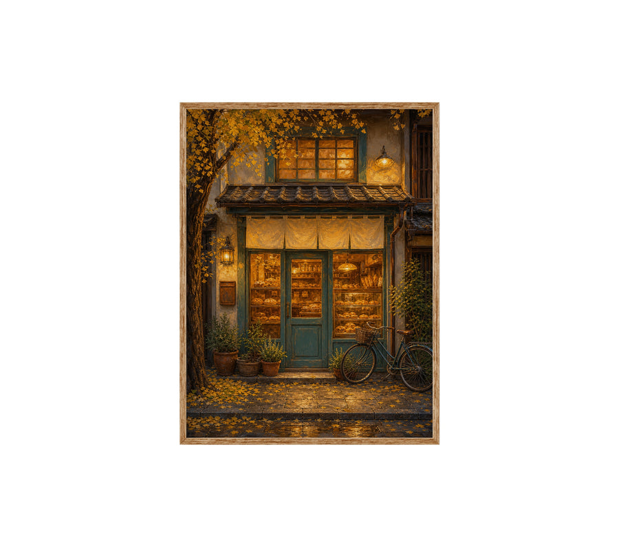 Autumn Bookshop Storefront poster print preview by Seji Art