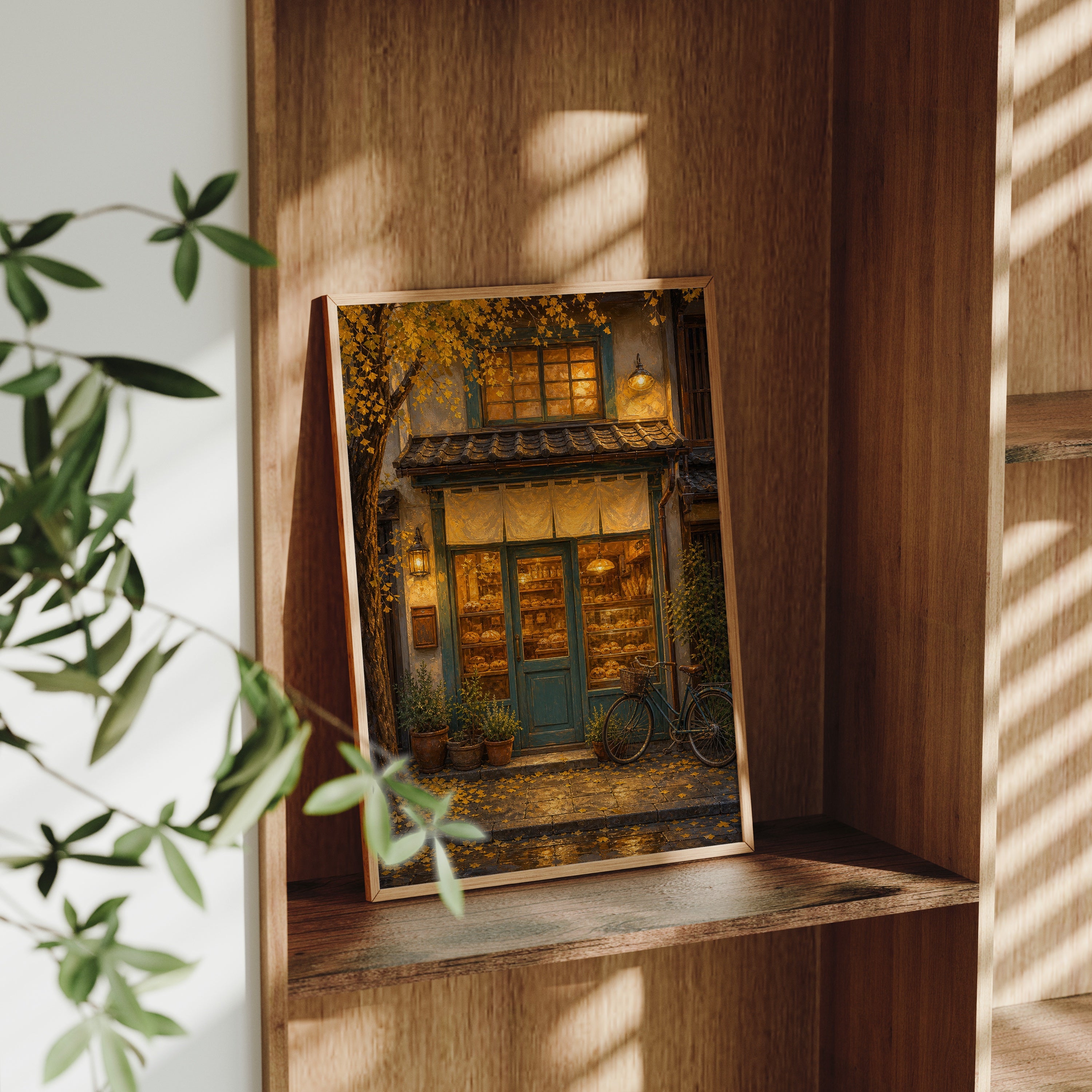 Autumn Bookshop Storefront poster gallery shelf mockup by Seji Art