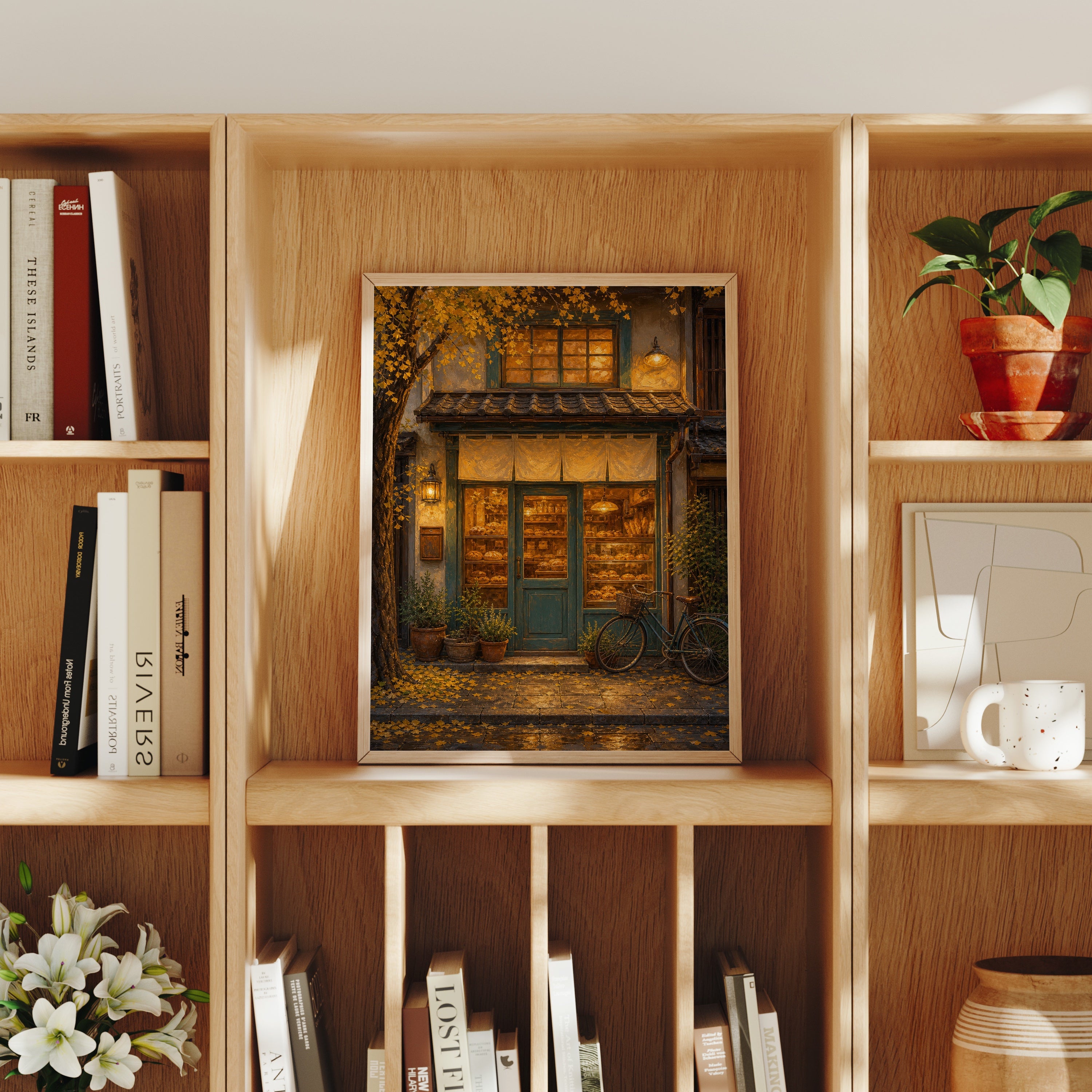 Autumn Bookshop Storefront poster home decor mockup by Seji Art