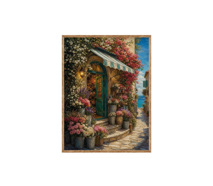 Blooming Cottage Doorway poster print preview by Seji Art