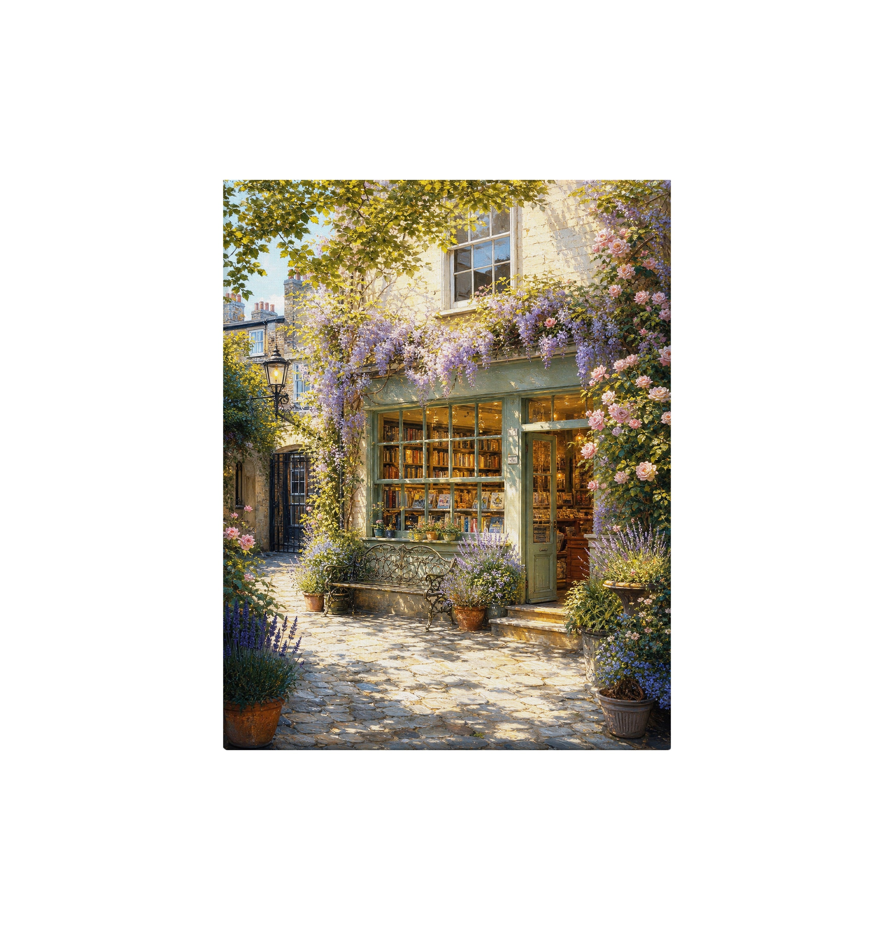 Blooming Stone Cottage Garden canvas wall art preview by Seji Art