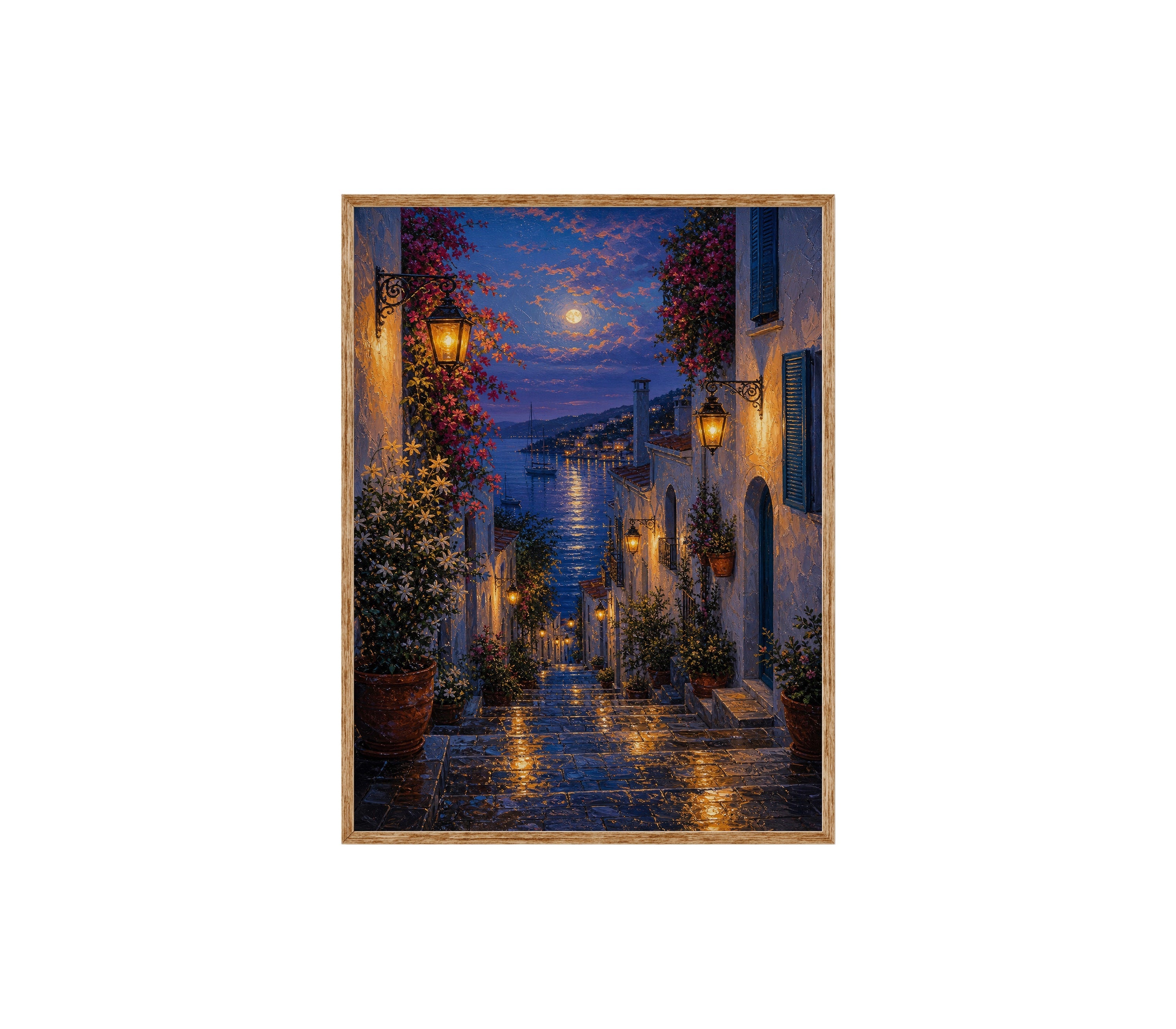 Blue Alley Rain Lanterns poster print preview by Seji Art