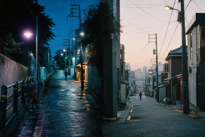 Blue Dawn Side Street Wall Art Print