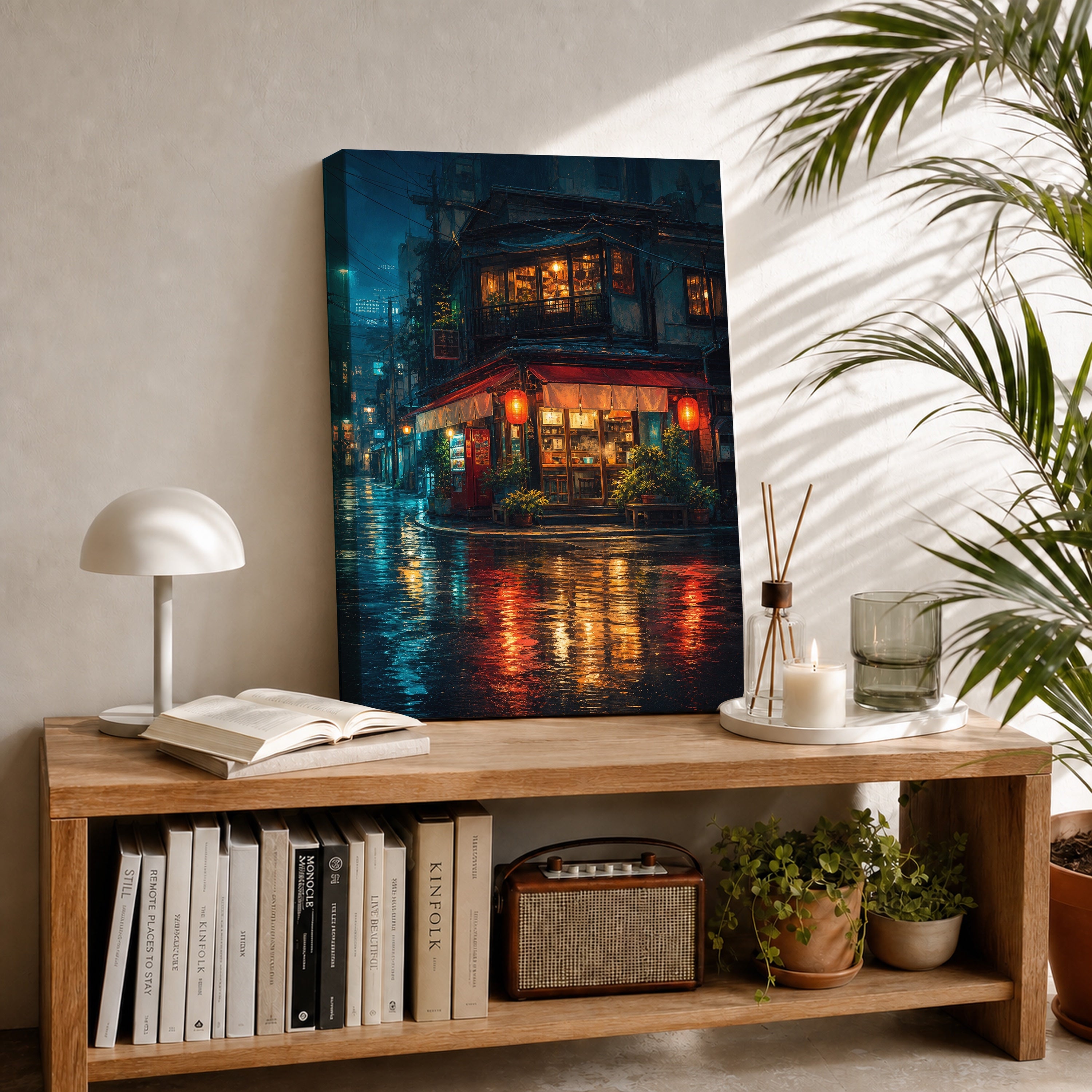 Blue Rain Corner Bistro canvas room mockup by Seji Art
