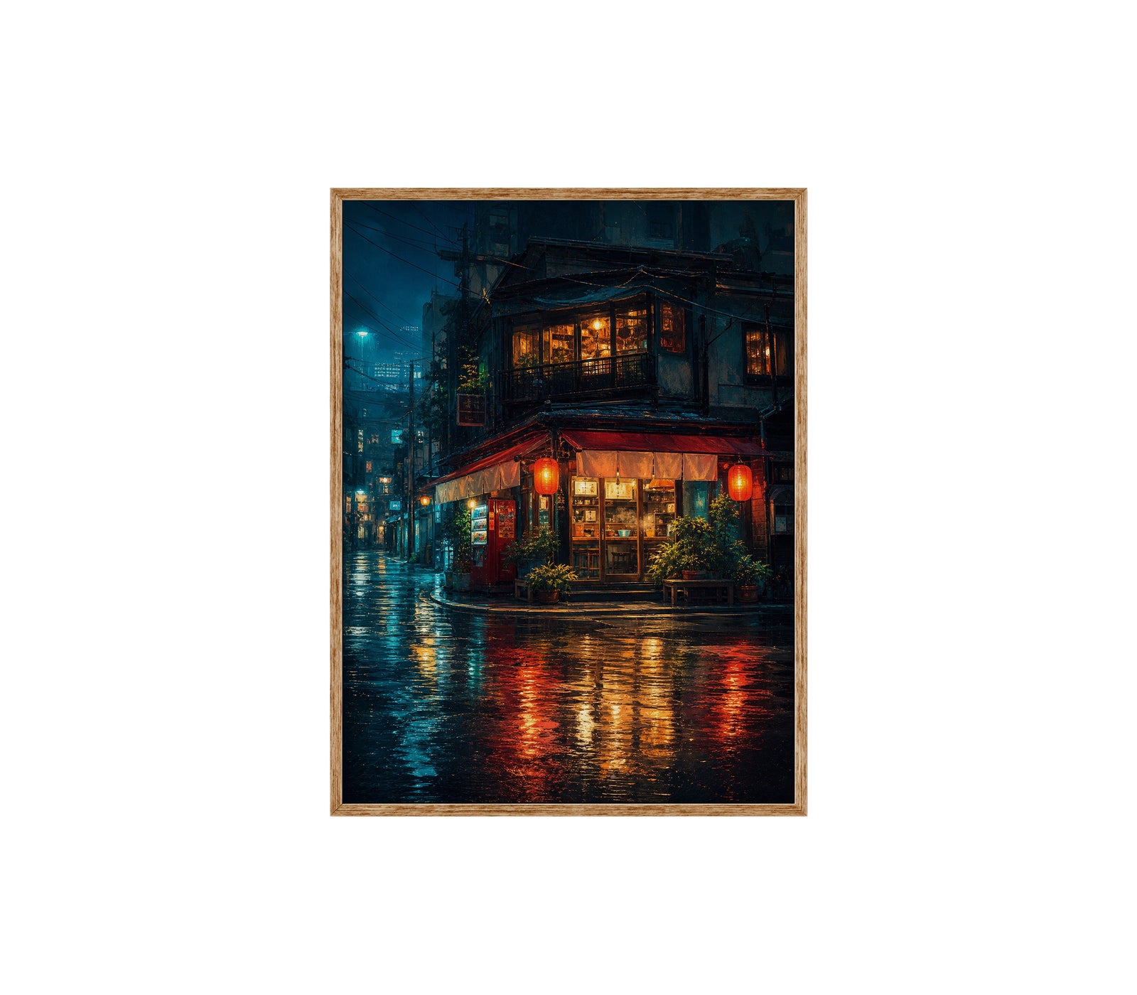 Blue Rain Corner Bistro Wall Art Print