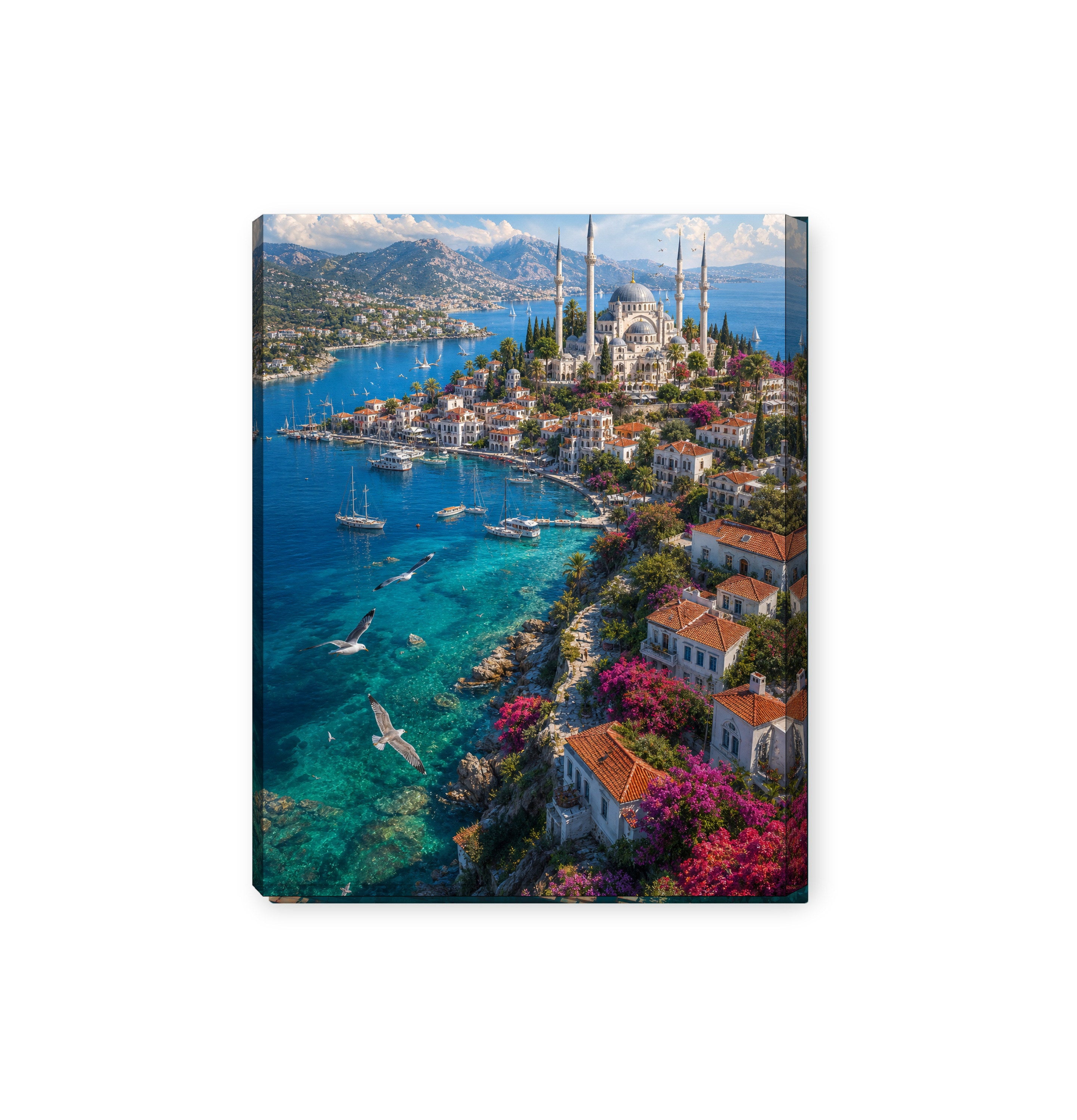 Bodrum Aegean Cliff Harbor canvas wall art preview by Seji Art