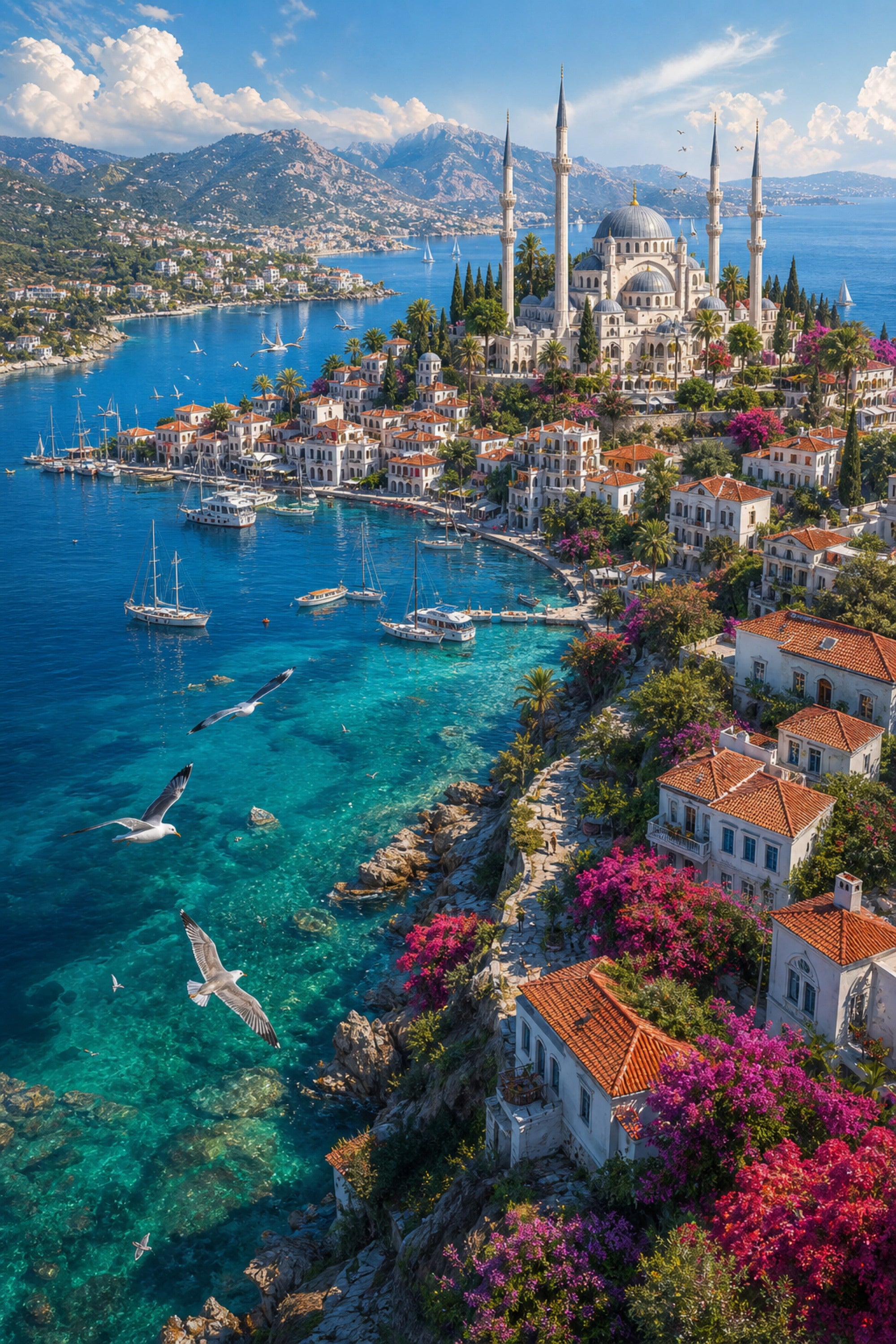 Bodrum Aegean Cliff Harbor poster print preview by Seji Art