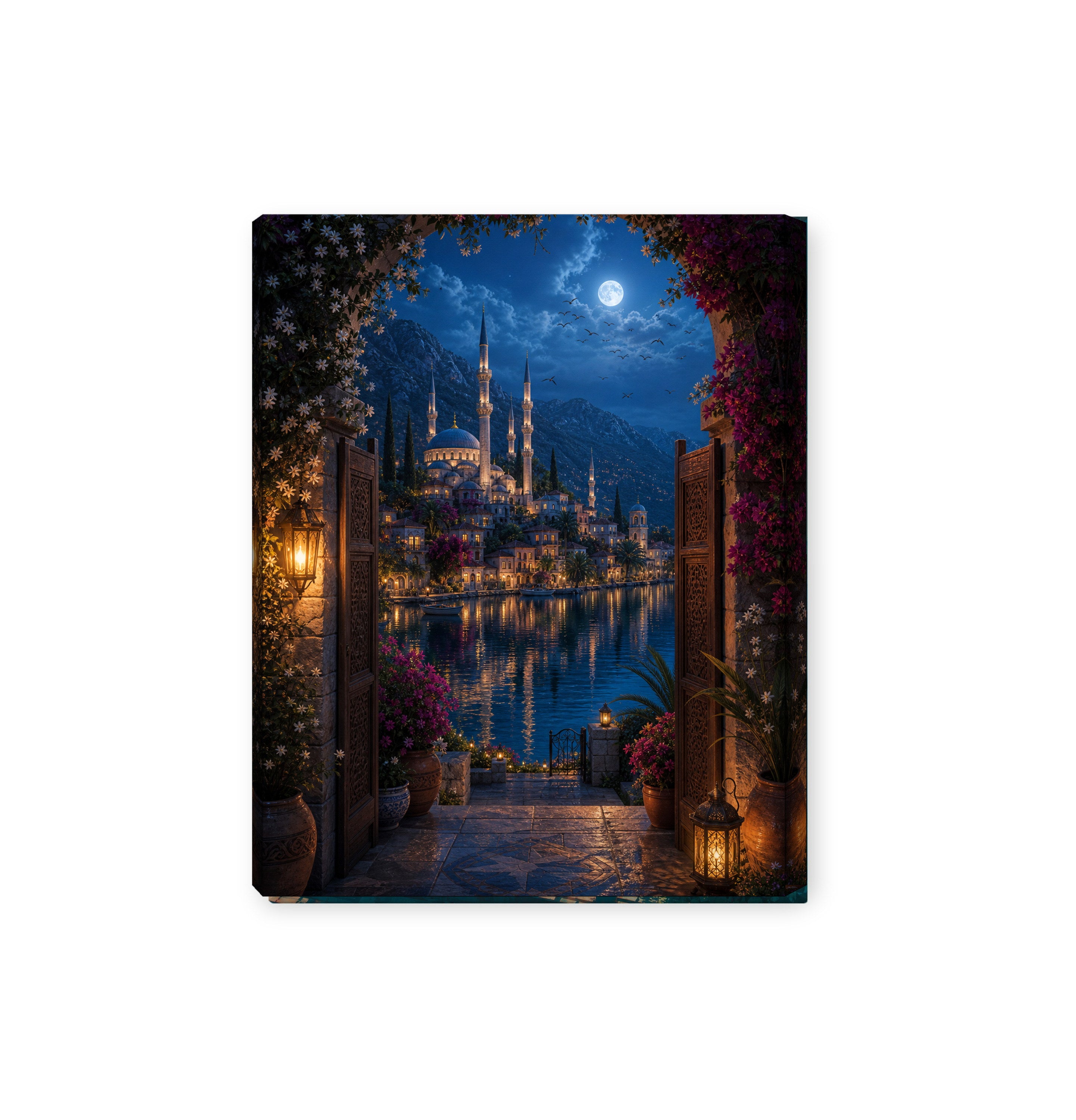 Bodrum Arched Doorway Moon Harbor canvas wall art preview by Seji Art