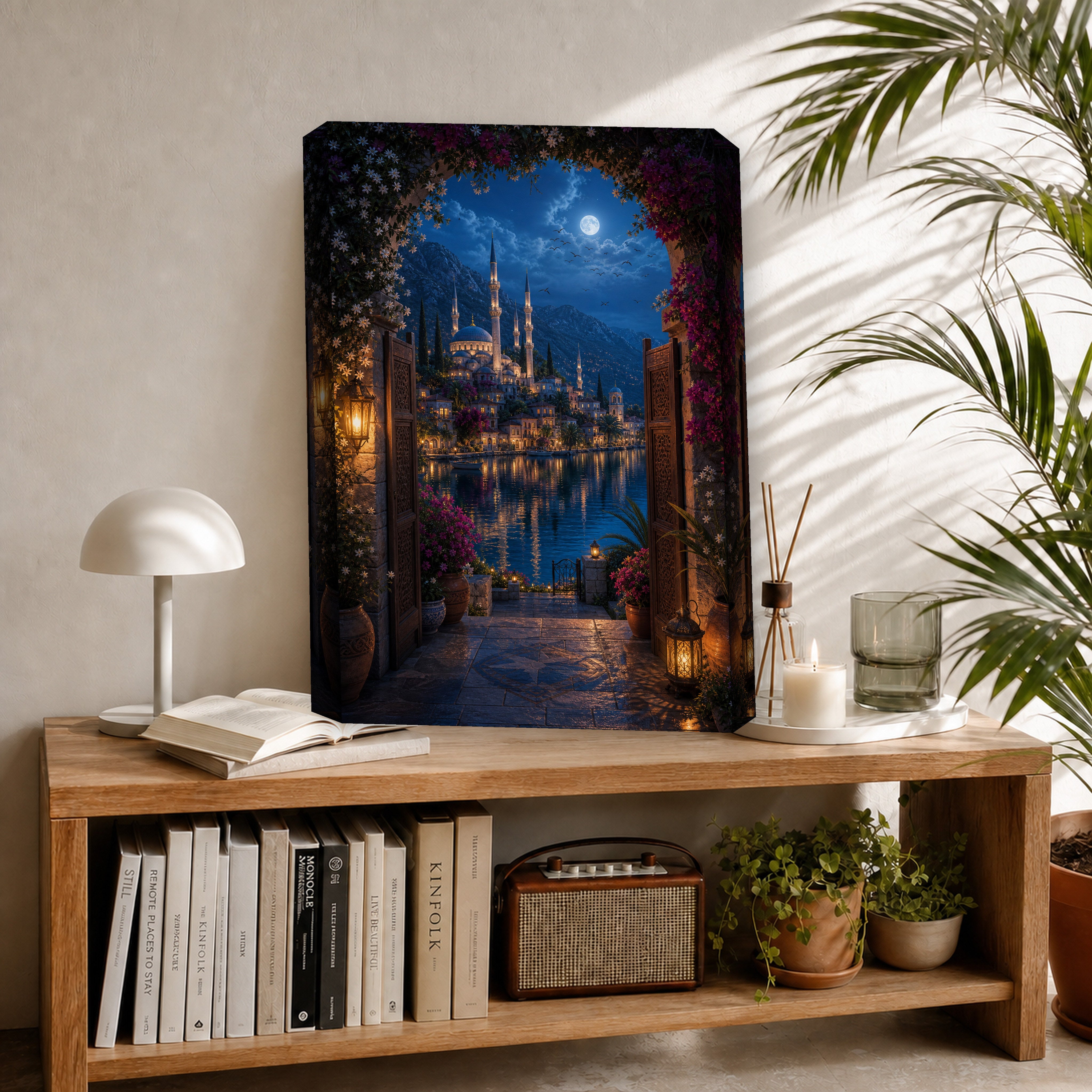 Bodrum Arched Doorway Moon Harbor canvas room mockup by Seji Art