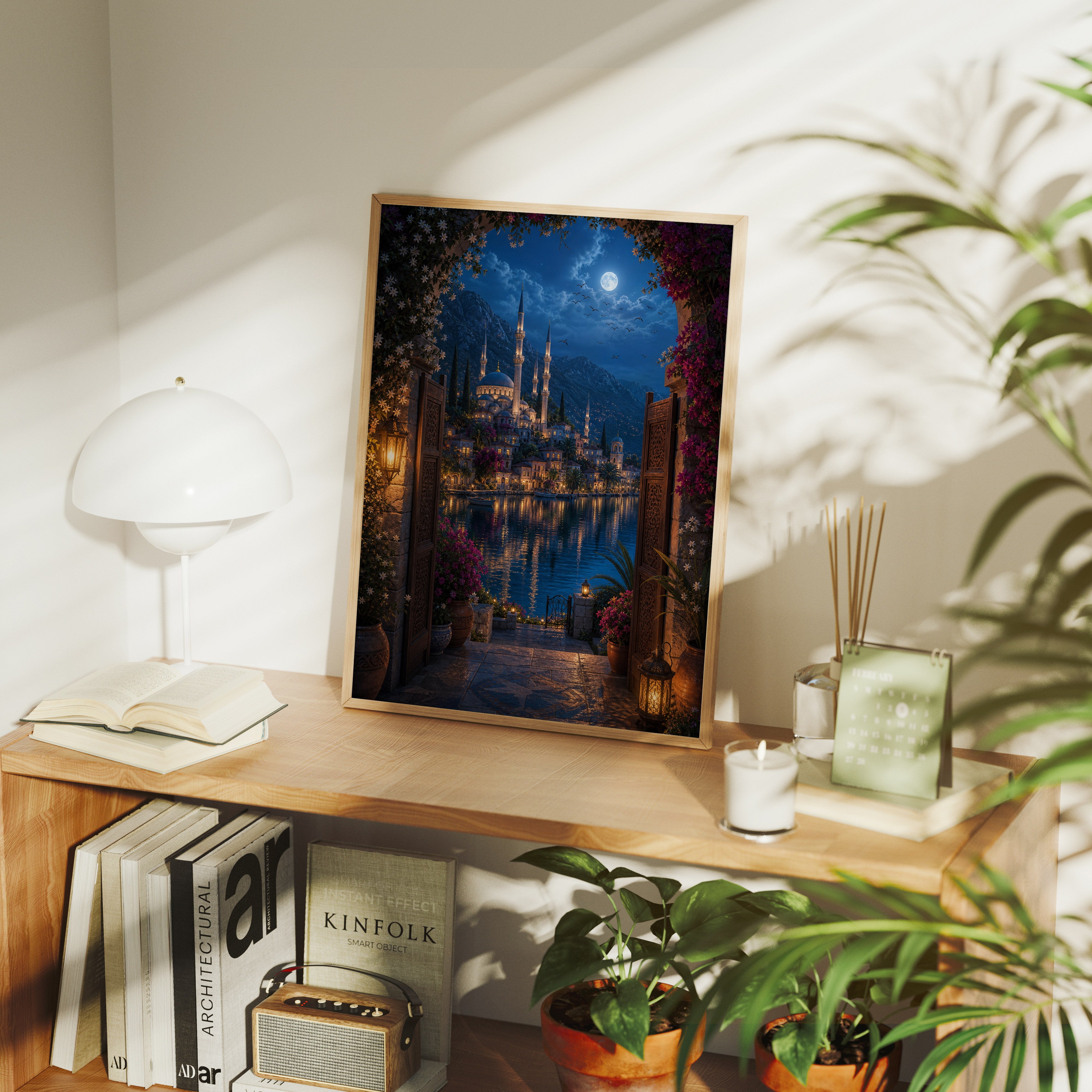Bodrum Arched Doorway Moon Harbor poster gallery shelf mockup by Seji Art